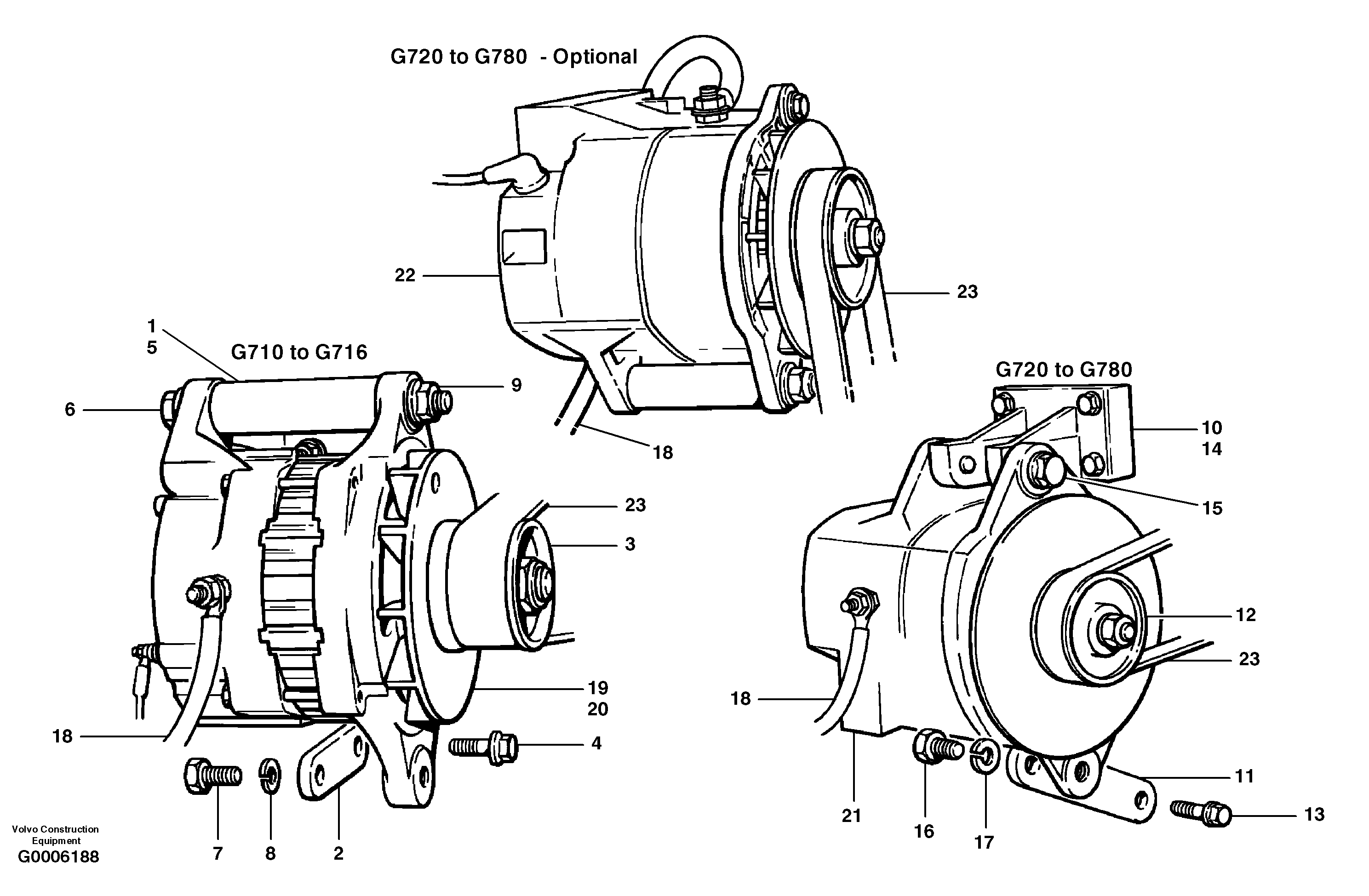 Схема запчастей Volvo G700 MODELS S/N 33000 - - 46081 Alternator 