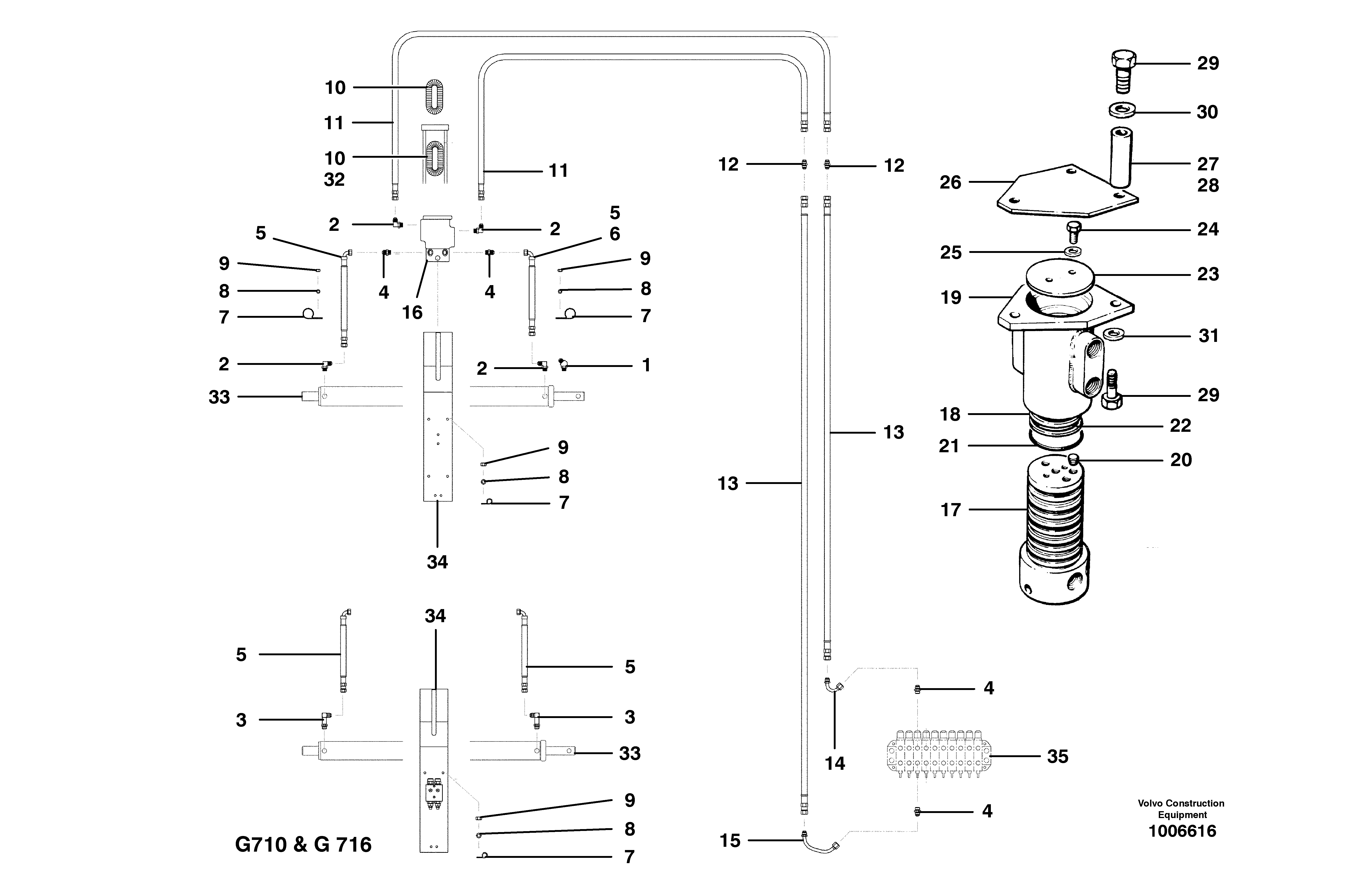 Схема запчастей Volvo G700 MODELS S/N 33000 - - 30974 Slide shift circuit and swivel joint 