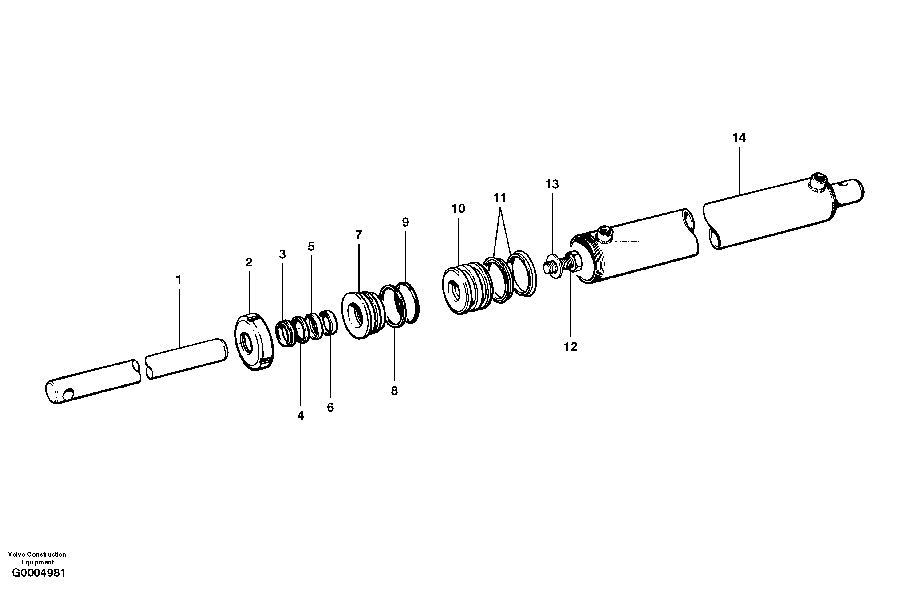 Схема запчастей Volvo G700 MODELS S/N 33000 - - 30975 Slide shift cylinder 