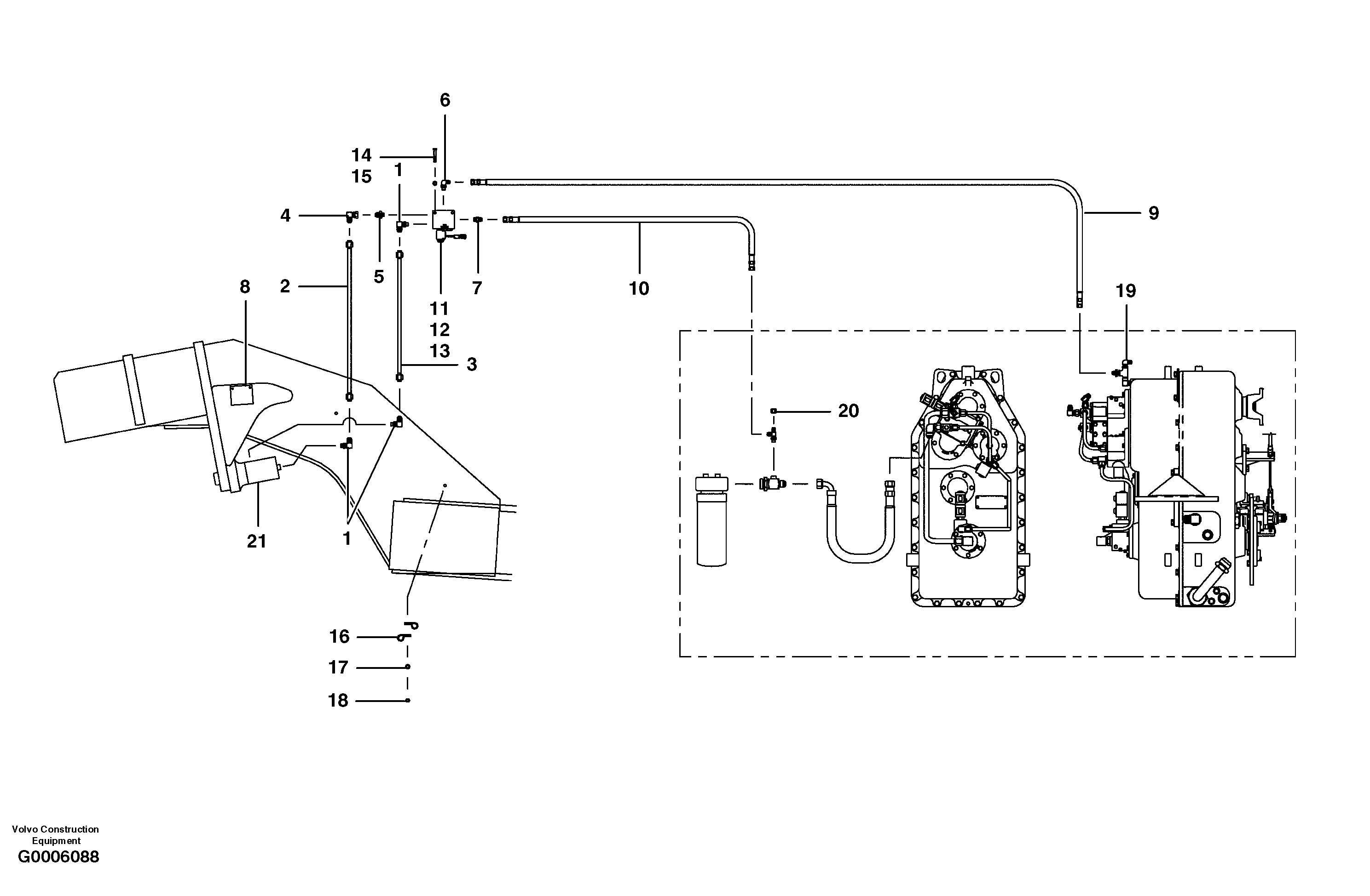 Схема запчастей Volvo G700 MODELS S/N 33000 - - 103973 Lock cylinder circuit - MBCS/HMBCS 