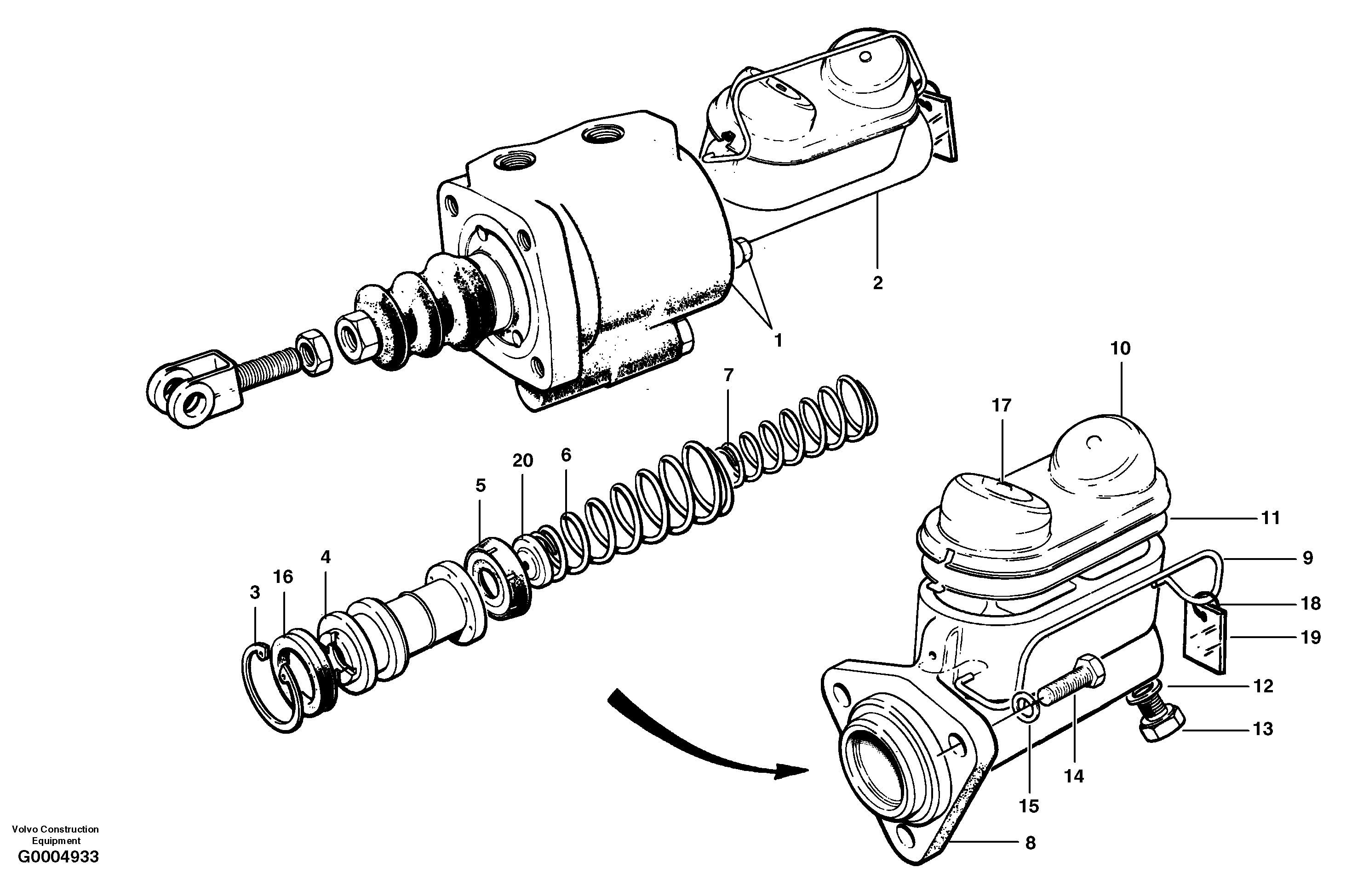 Схема запчастей Volvo G700 MODELS S/N 33000 - - 103964 Clutch master cylinder 