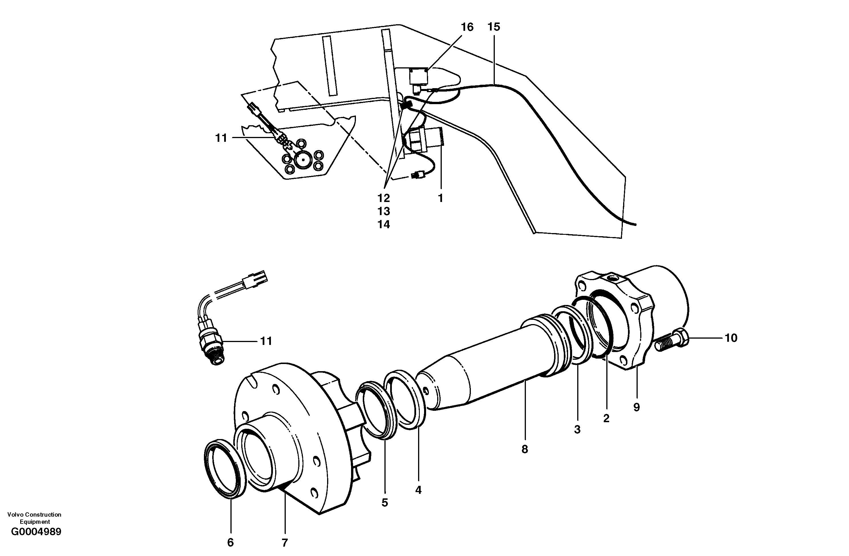 Схема запчастей Volvo G700 MODELS S/N 33000 - - 13200 Lock cylinder and wiring harness - MBCS/HMBCS 