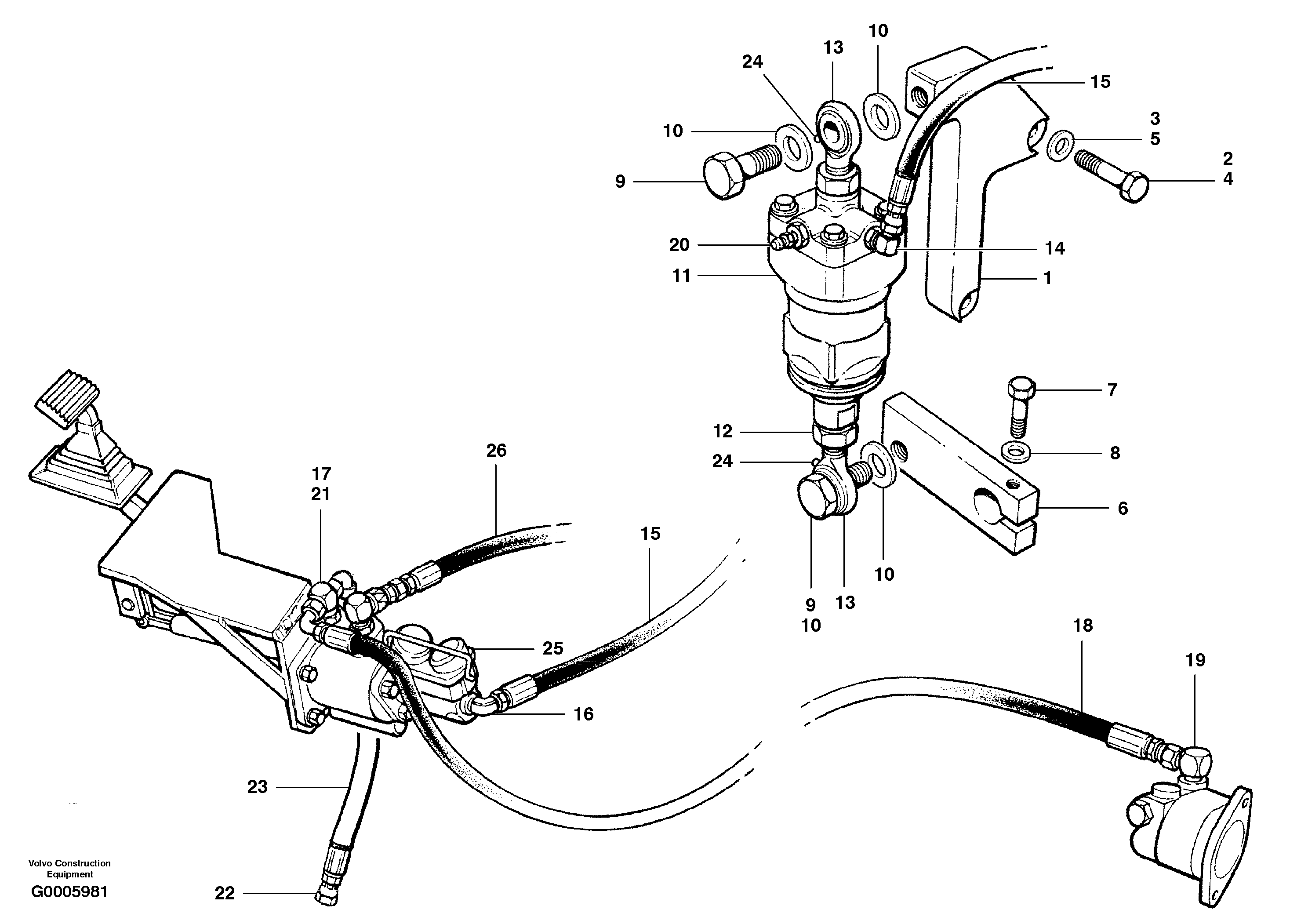 Схема запчастей Volvo G700 MODELS S/N 33000 - - 103974 Clutch booster circuit and slave cylinder 