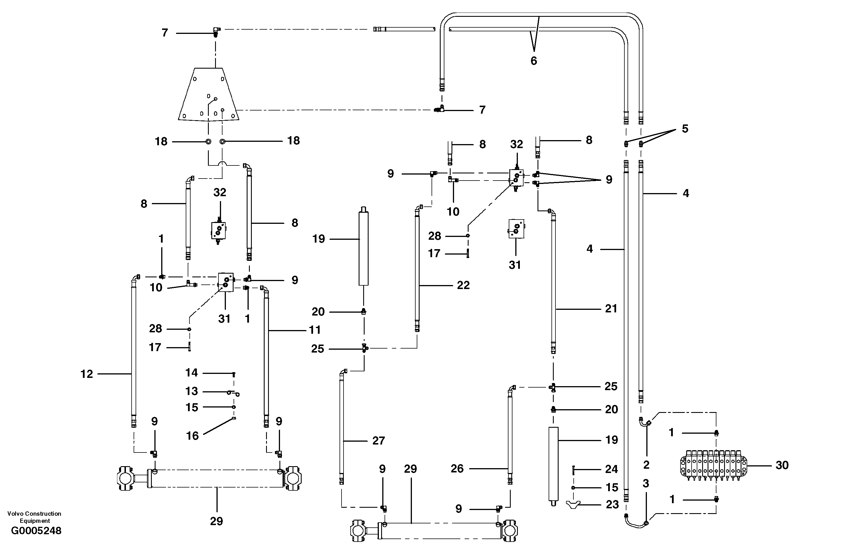 Схема запчастей Volvo G700 MODELS S/N 33000 - - 16036 Circle shift circuit - MBCS/HMBCS 