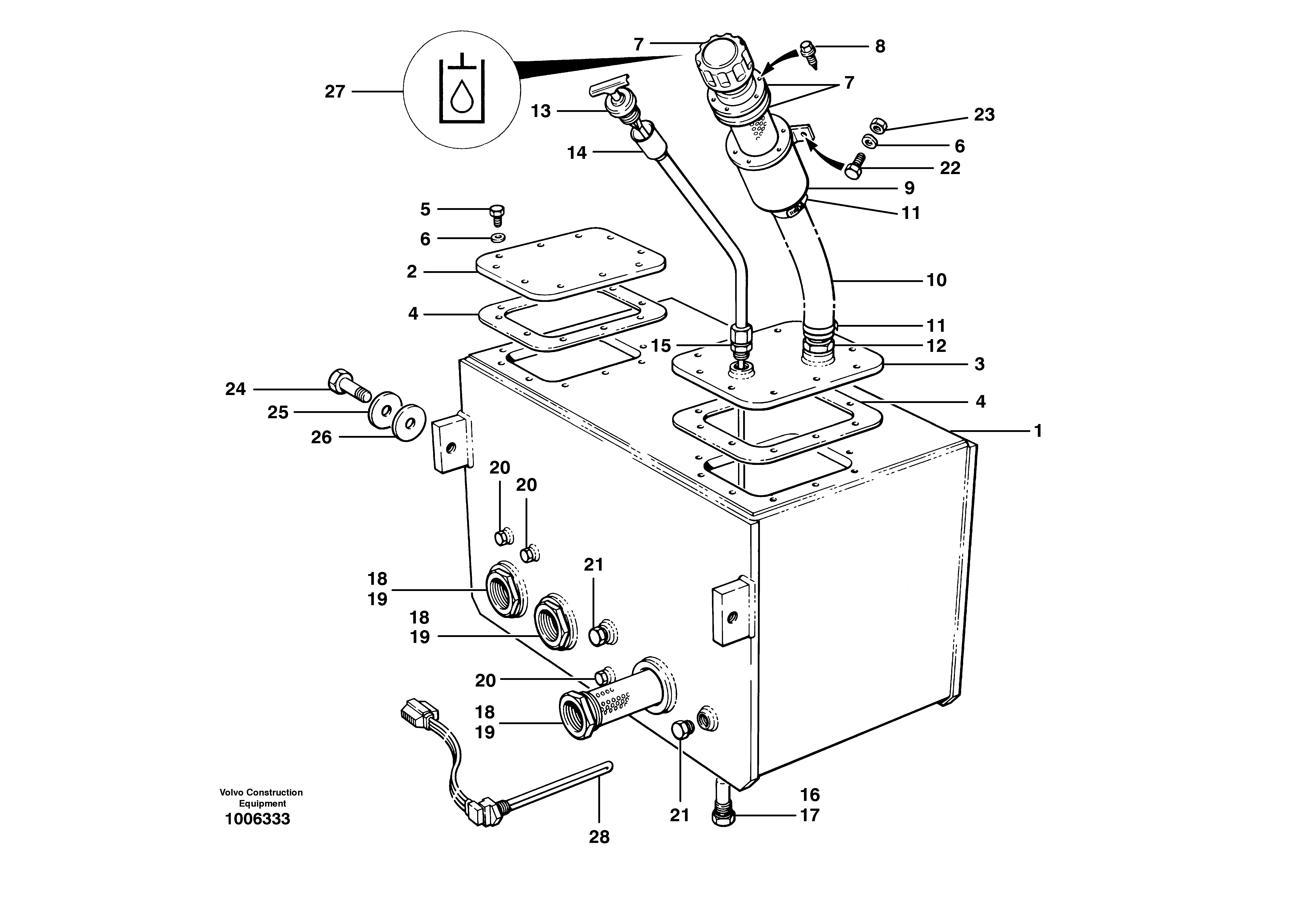 Схема запчастей Volvo G700 MODELS S/N 33000 - - 63903 Hydraulic oil tank - main circuit - AWD 