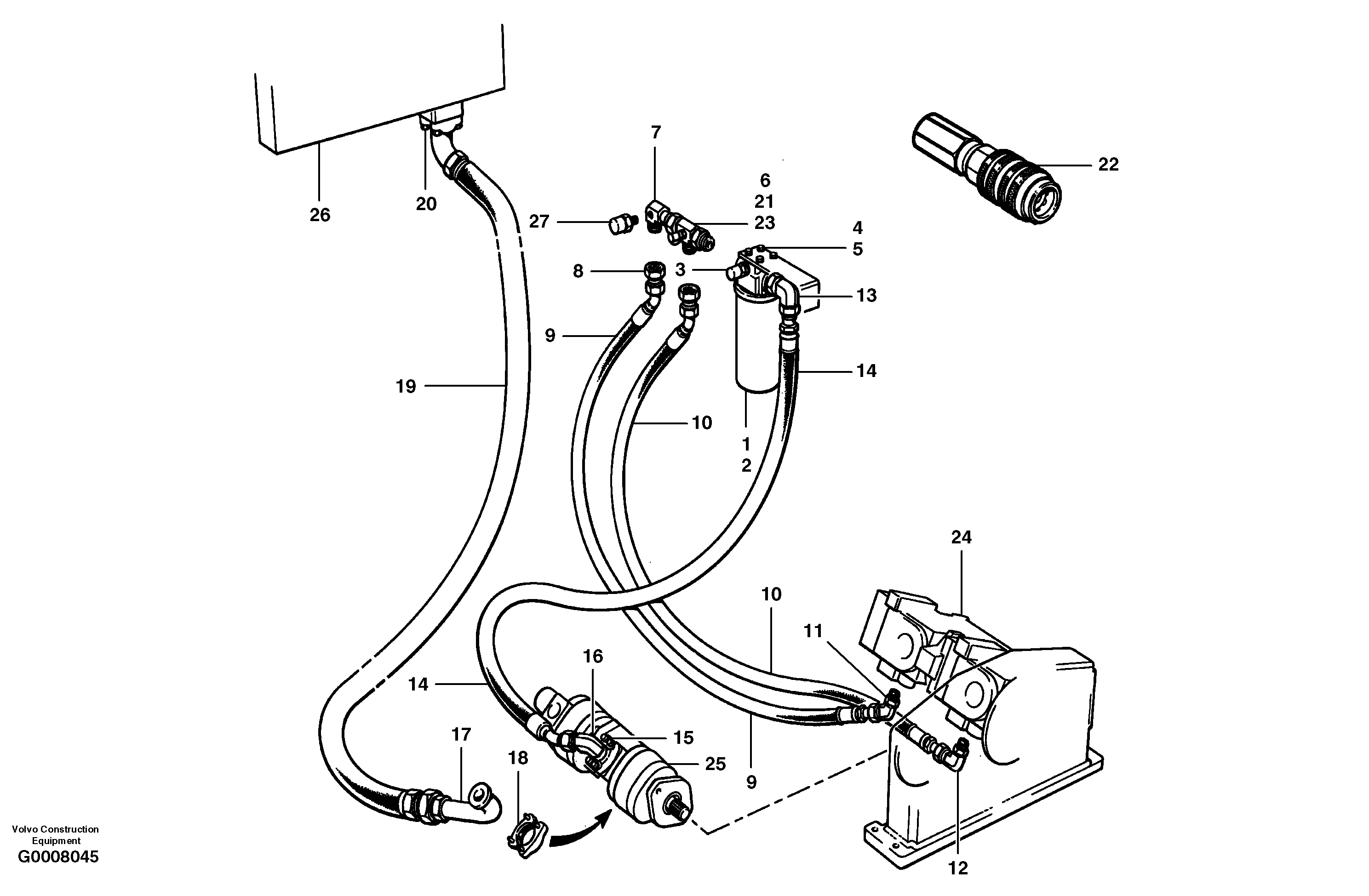 Схема запчастей Volvo G700 MODELS S/N 33000 - - 101088 Hydraulic filter and circuit - AWD 