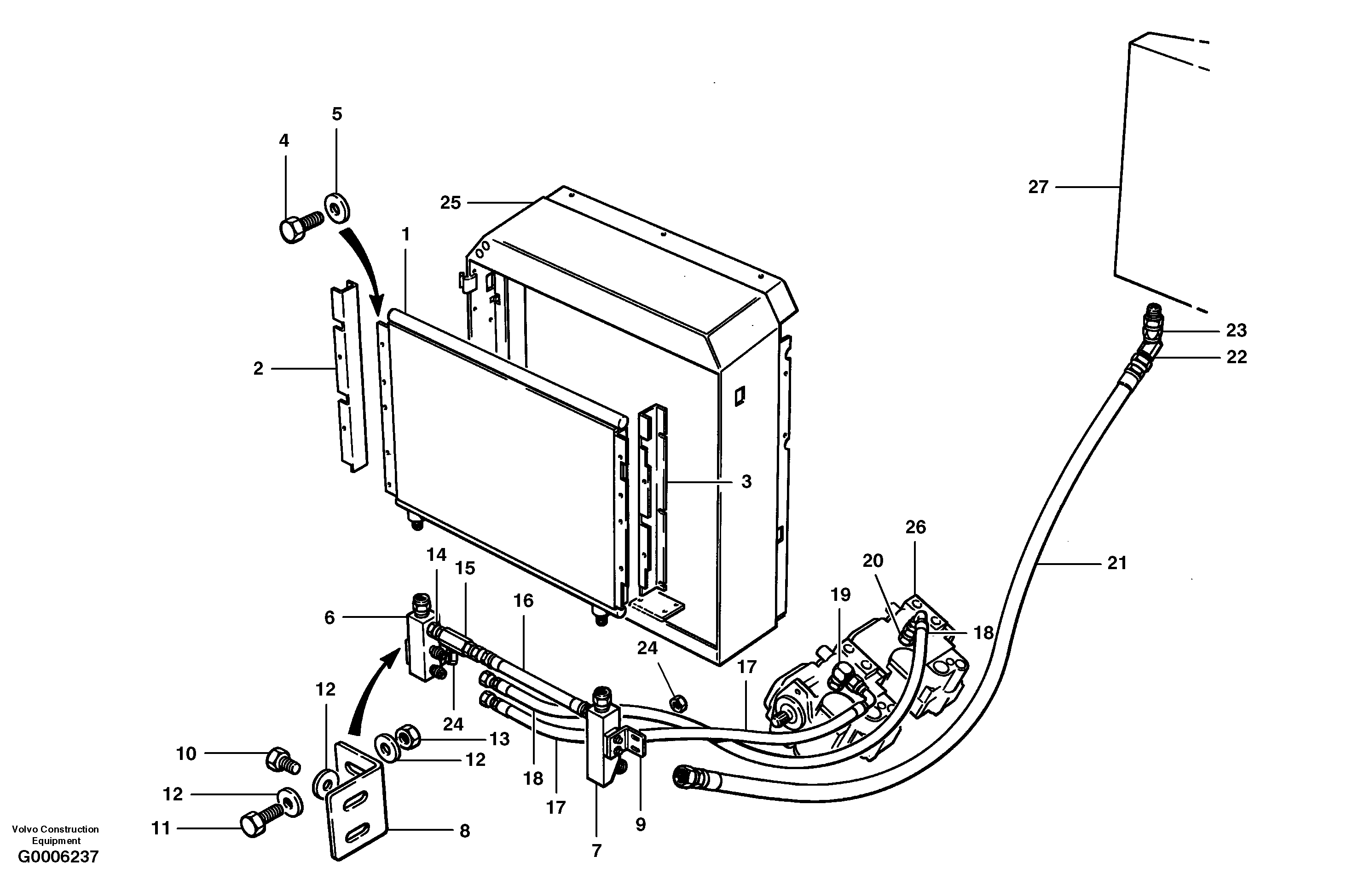 Схема запчастей Volvo G700 MODELS S/N 33000 - - 39241 Oil cooler and circuit - AWD 