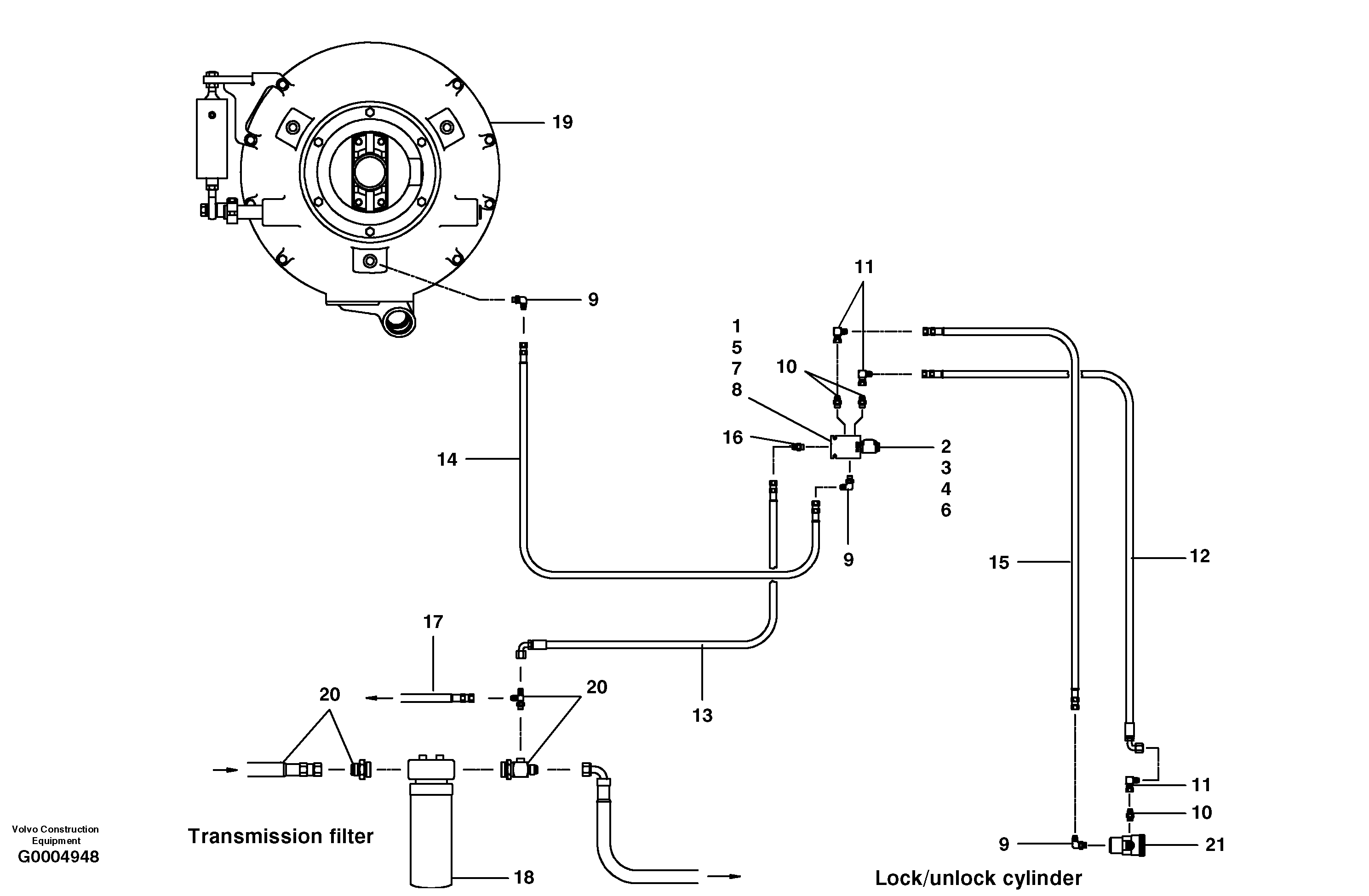 Схема запчастей Volvo G700 MODELS S/N 33000 - - 6283 Differential hydraulic circuit 