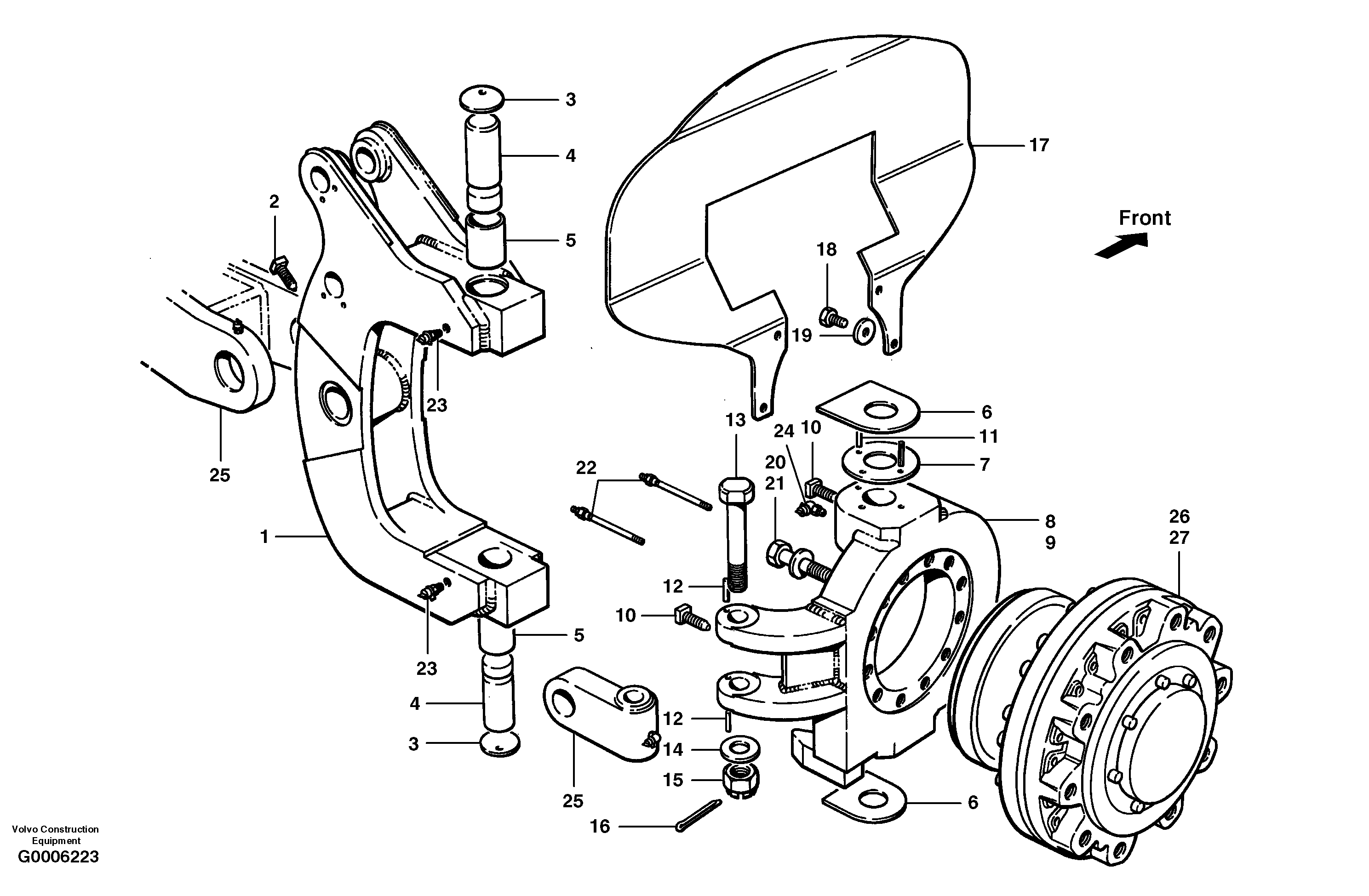 Схема запчастей Volvo G700 MODELS S/N 33000 - - 31689 Front axle hub and knuckle - AWD 