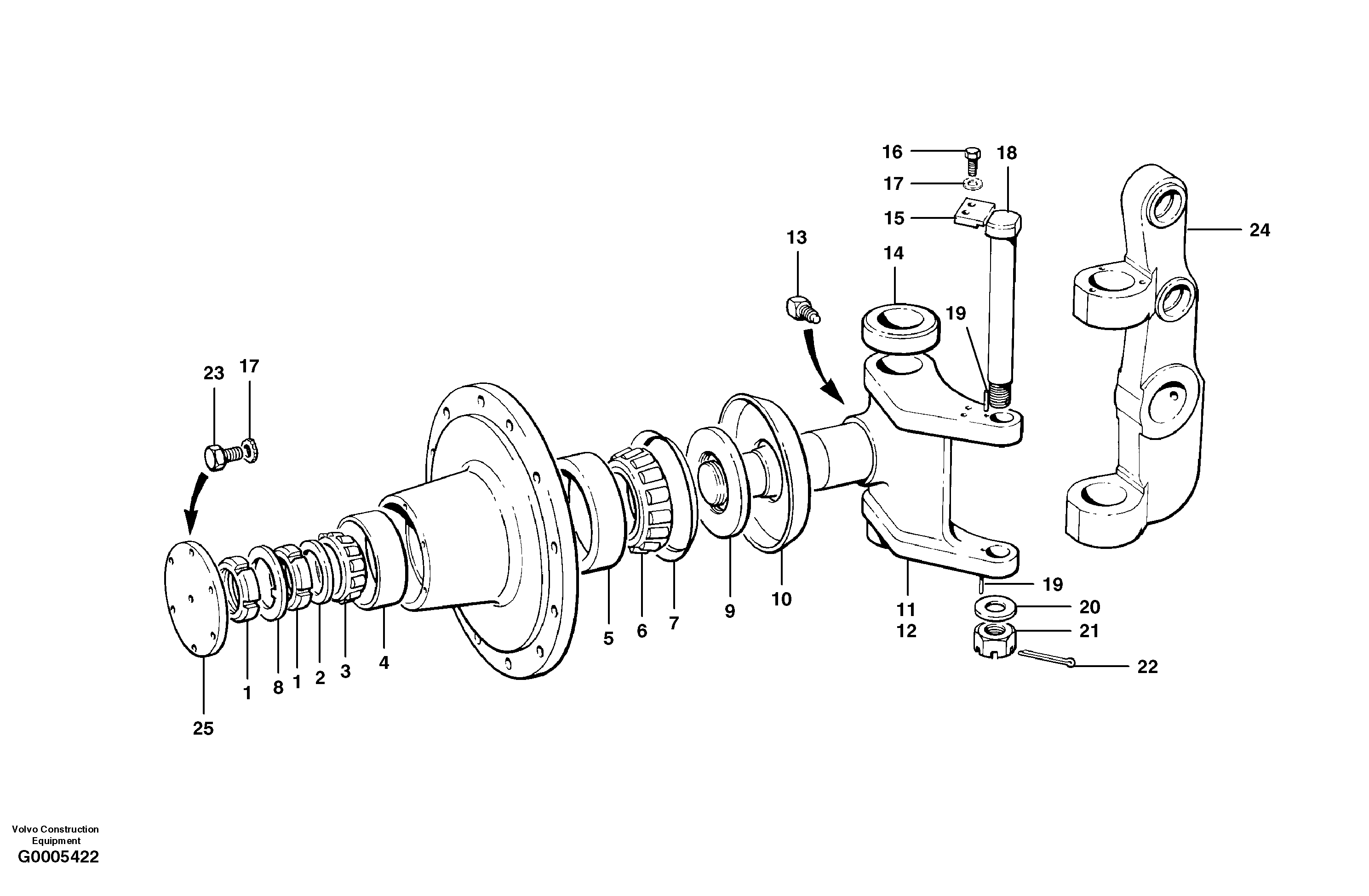 Схема запчастей Volvo G700 MODELS S/N 33000 - - 8301 Front axle spindles 