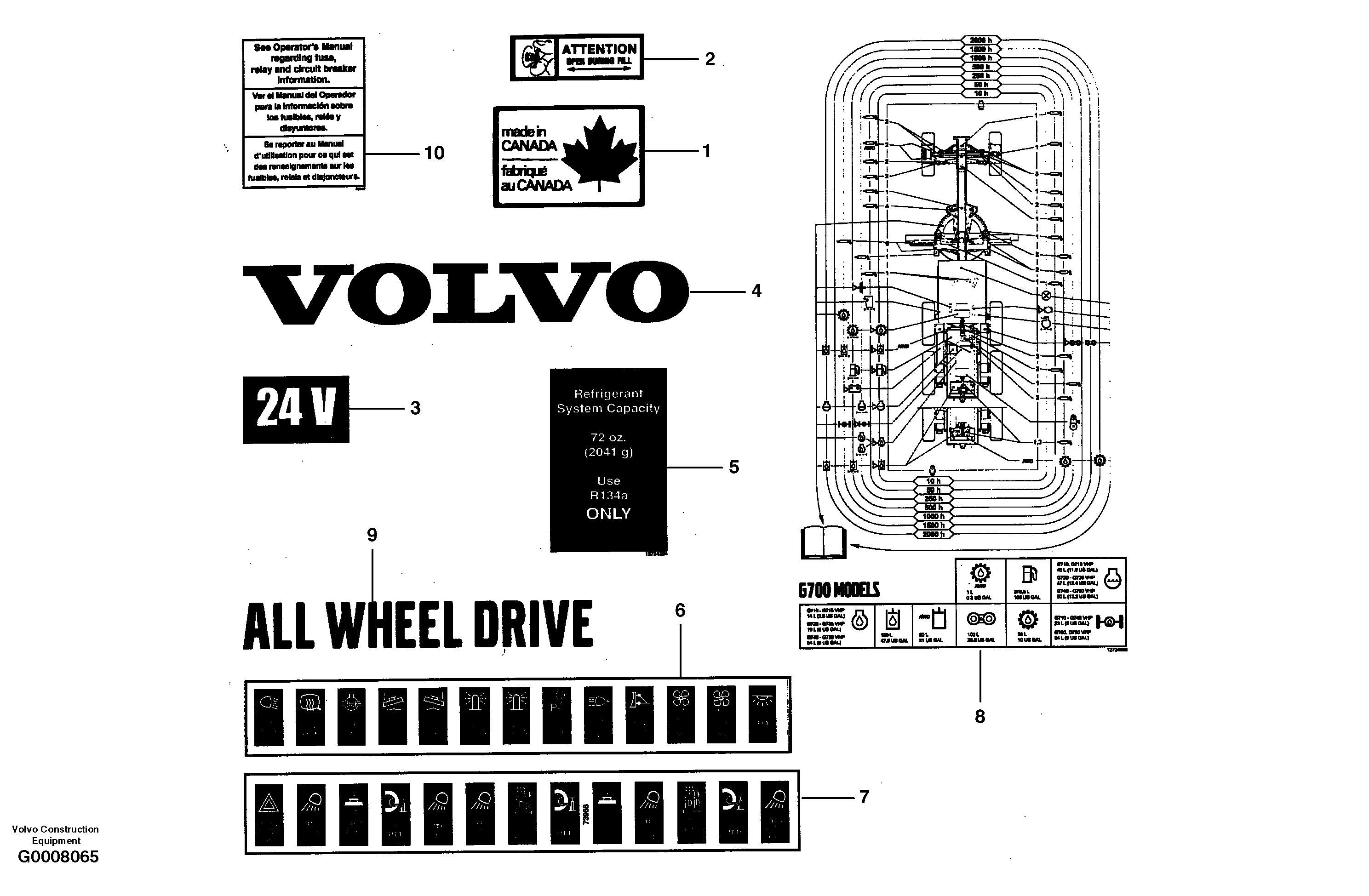 Схема запчастей Volvo G700 MODELS S/N 33000 - - 8330 Decals 