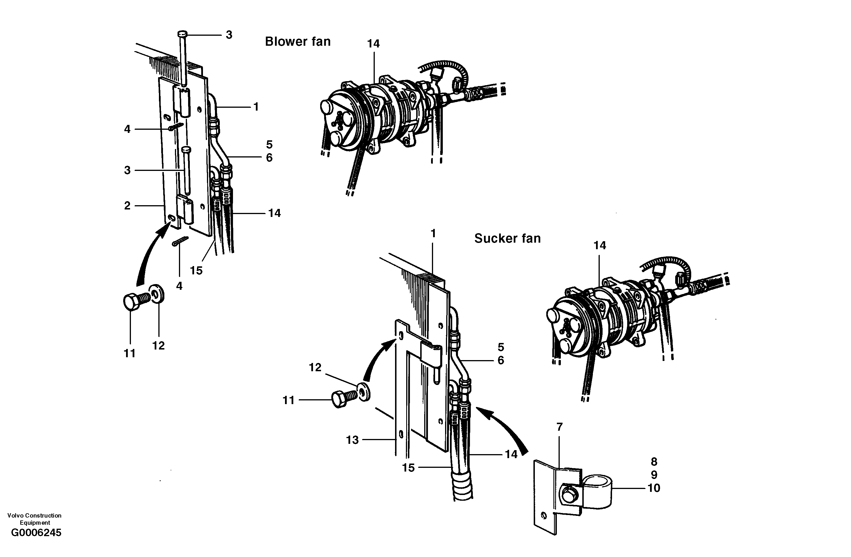 Схема запчастей Volvo G700 MODELS S/N 33000 - - 46084 Air conditioning condensor core installation 