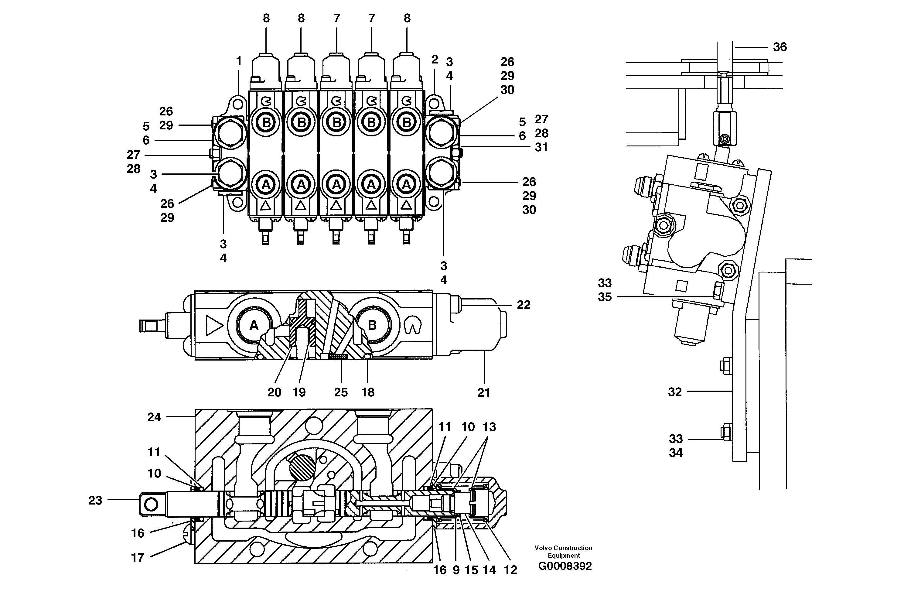 Схема запчастей Volvo G700B MODELS S/N 35000 - - 9846 Auxiliary manifold valve - 5 bank 