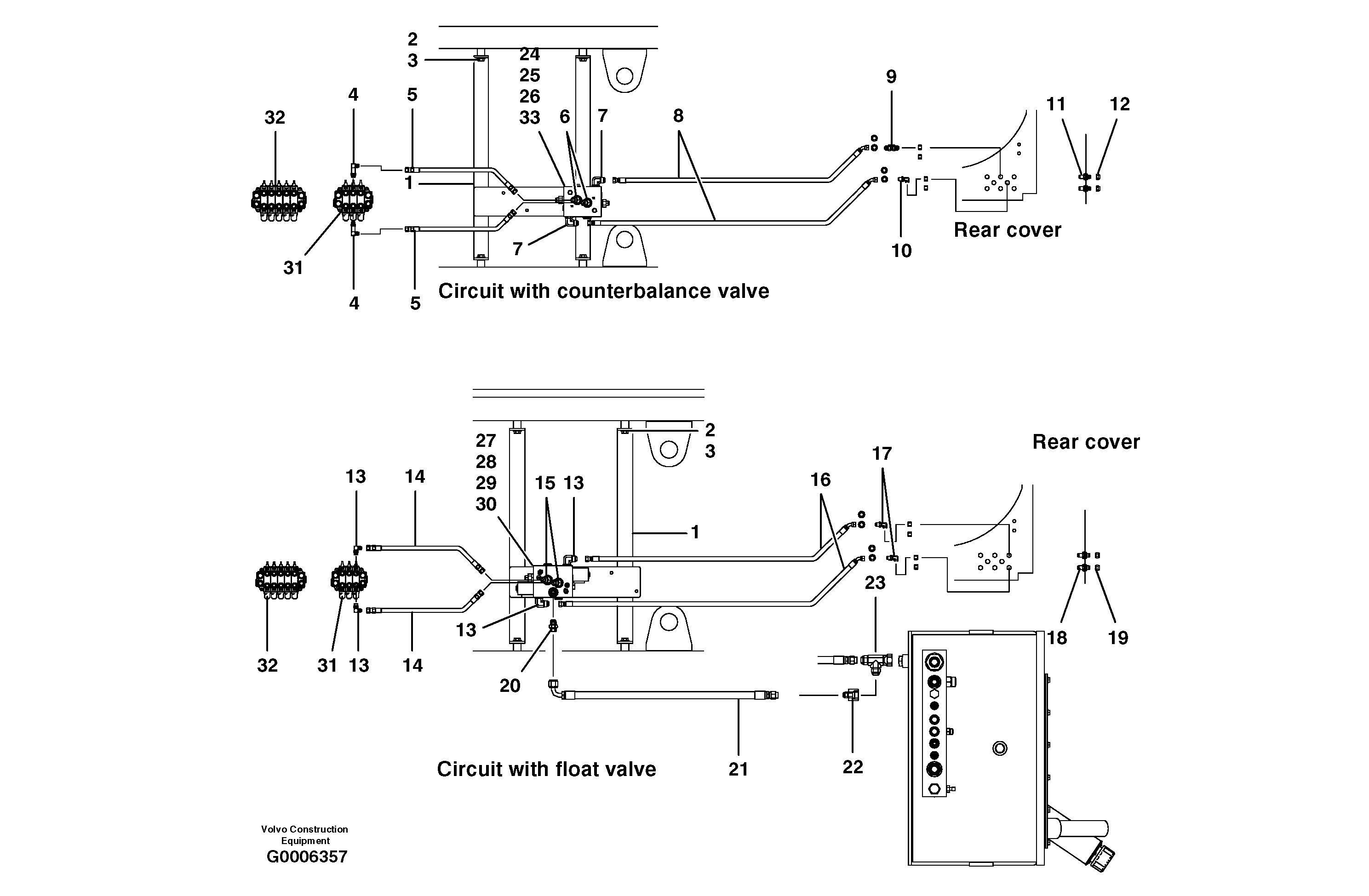 Схема запчастей Volvo G700B MODELS S/N 35000 - - 19596 Rear auxiliary hydraulic circuits 