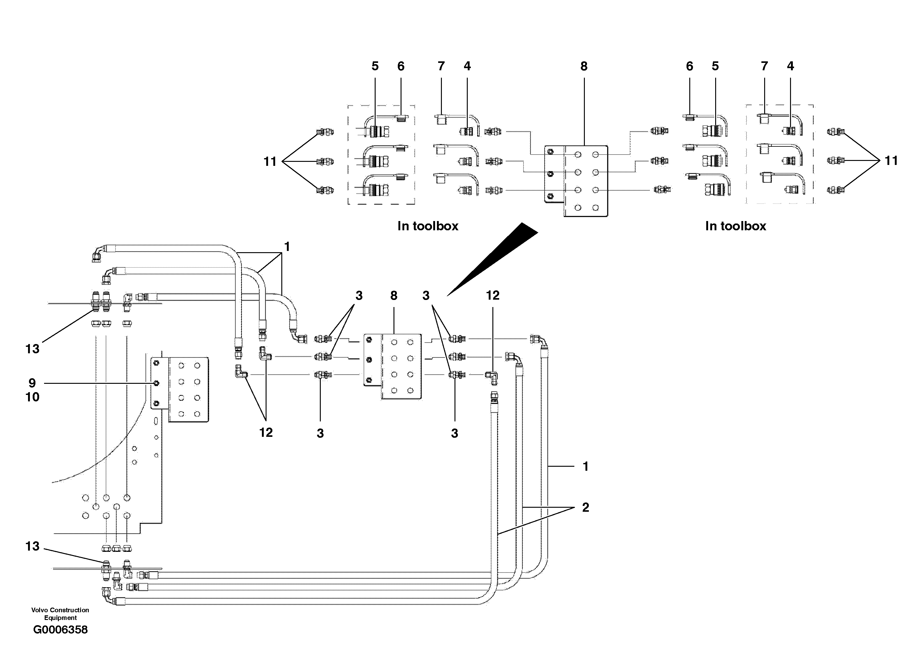 Схема запчастей Volvo G700B MODELS S/N 35000 - - 49053 Rear auxilary hydraulic circuit - quick disconnect 