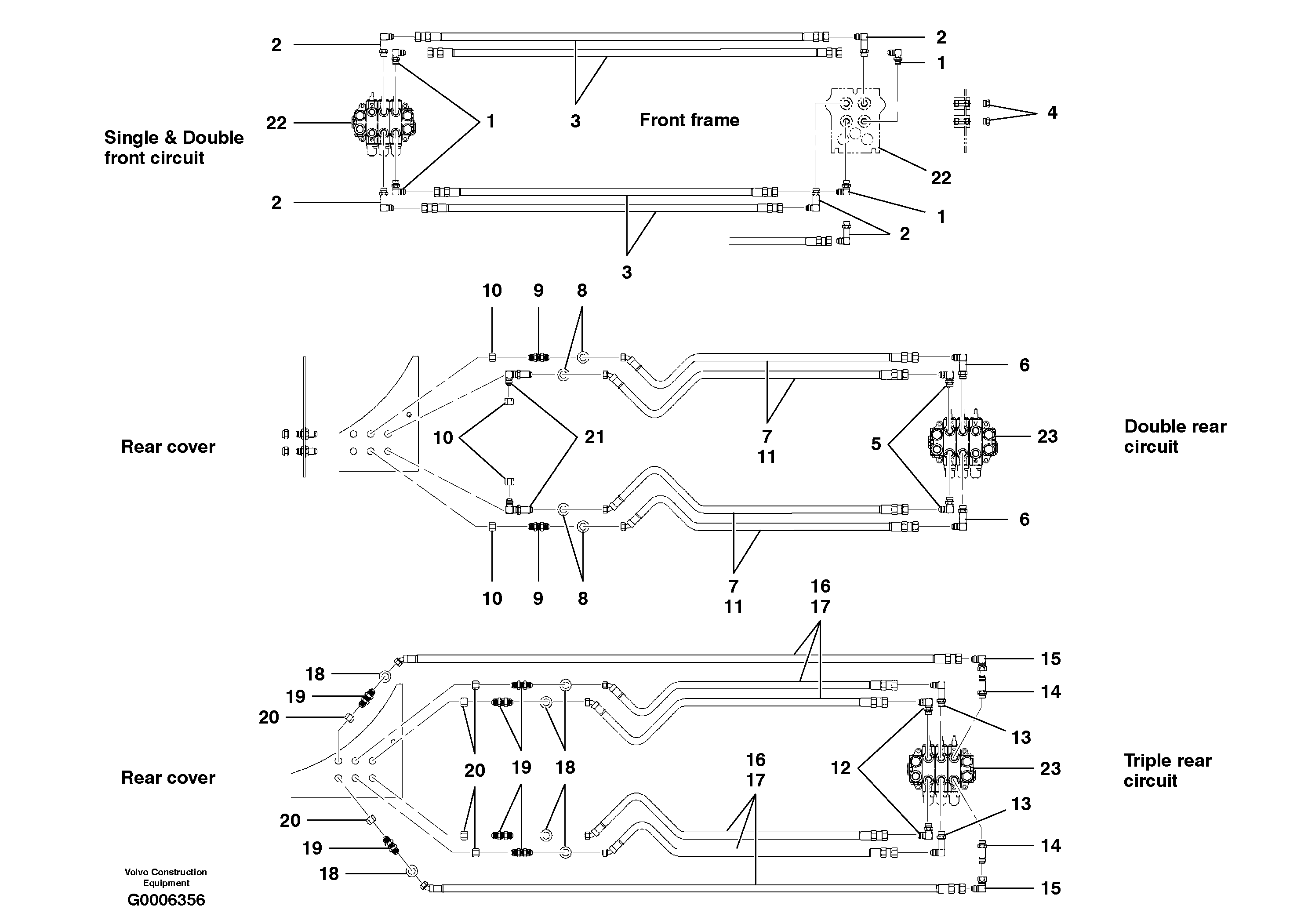 Схема запчастей Volvo G700B MODELS S/N 35000 - - 63286 Auxilary hydraulic circuits 