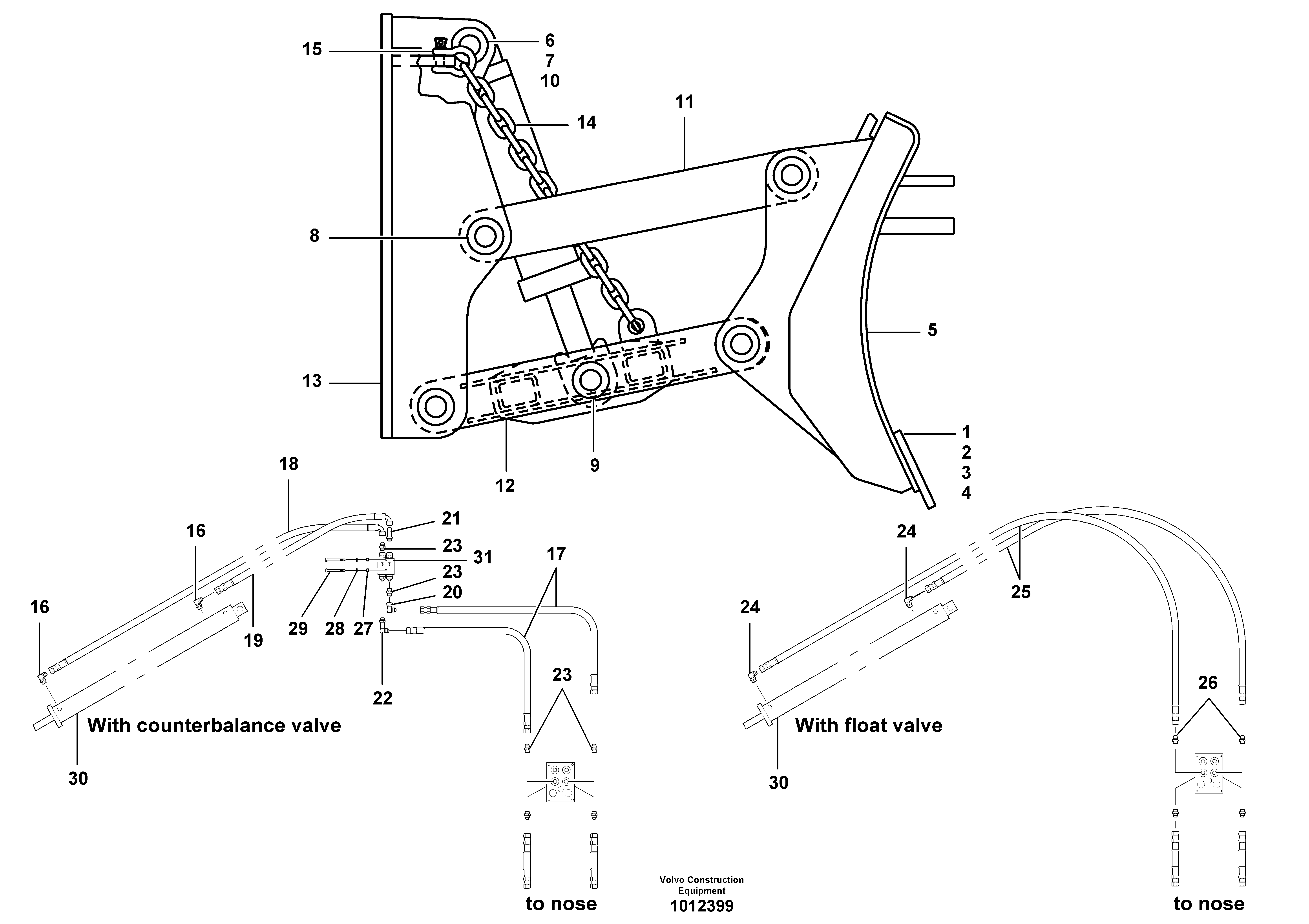 Схема запчастей Volvo G700B MODELS S/N 35000 - - 27009 Dozer blade and circuit 