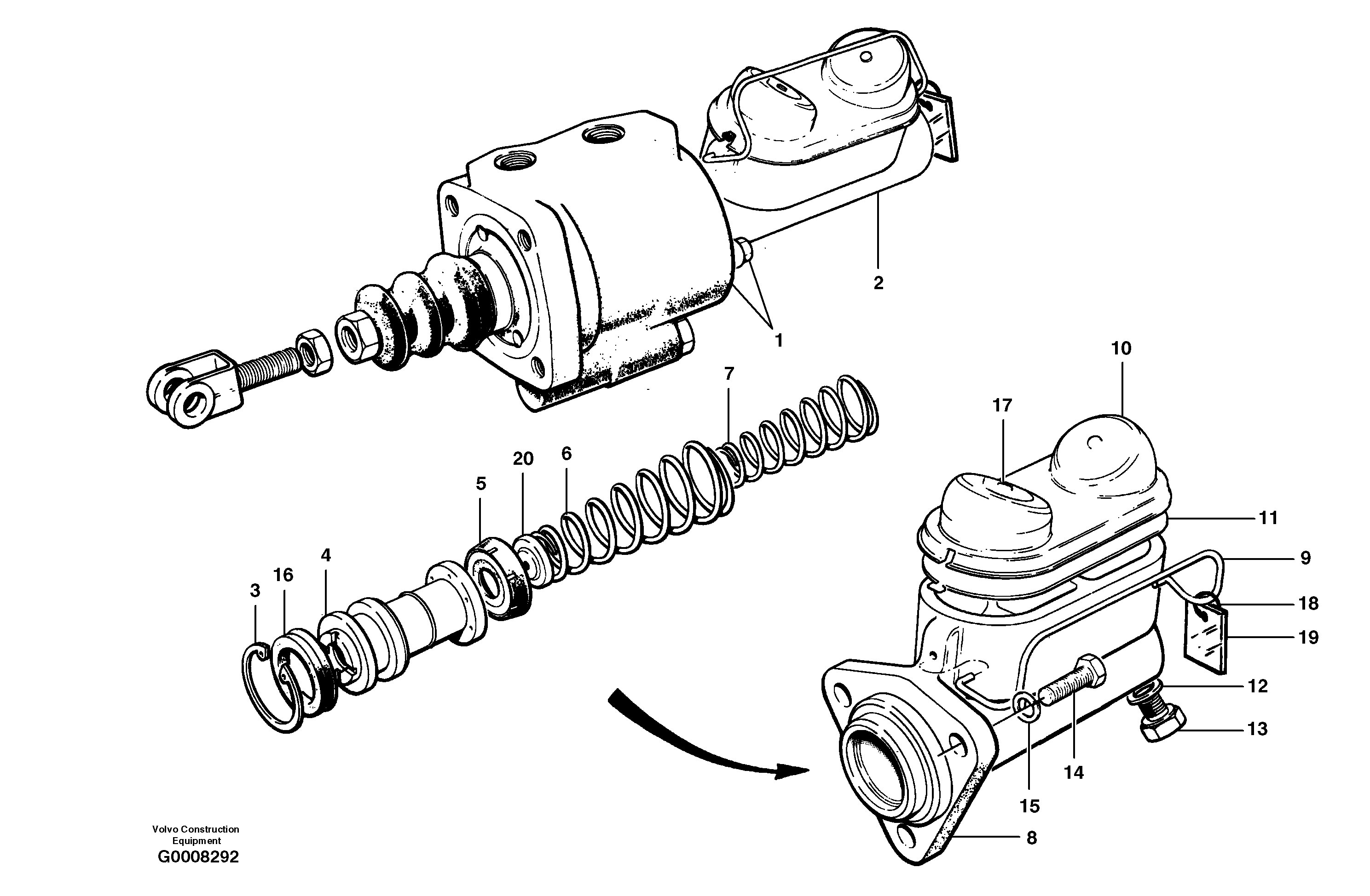 Схема запчастей Volvo G700B MODELS S/N 35000 - - 7840 Clutch master cylinder 