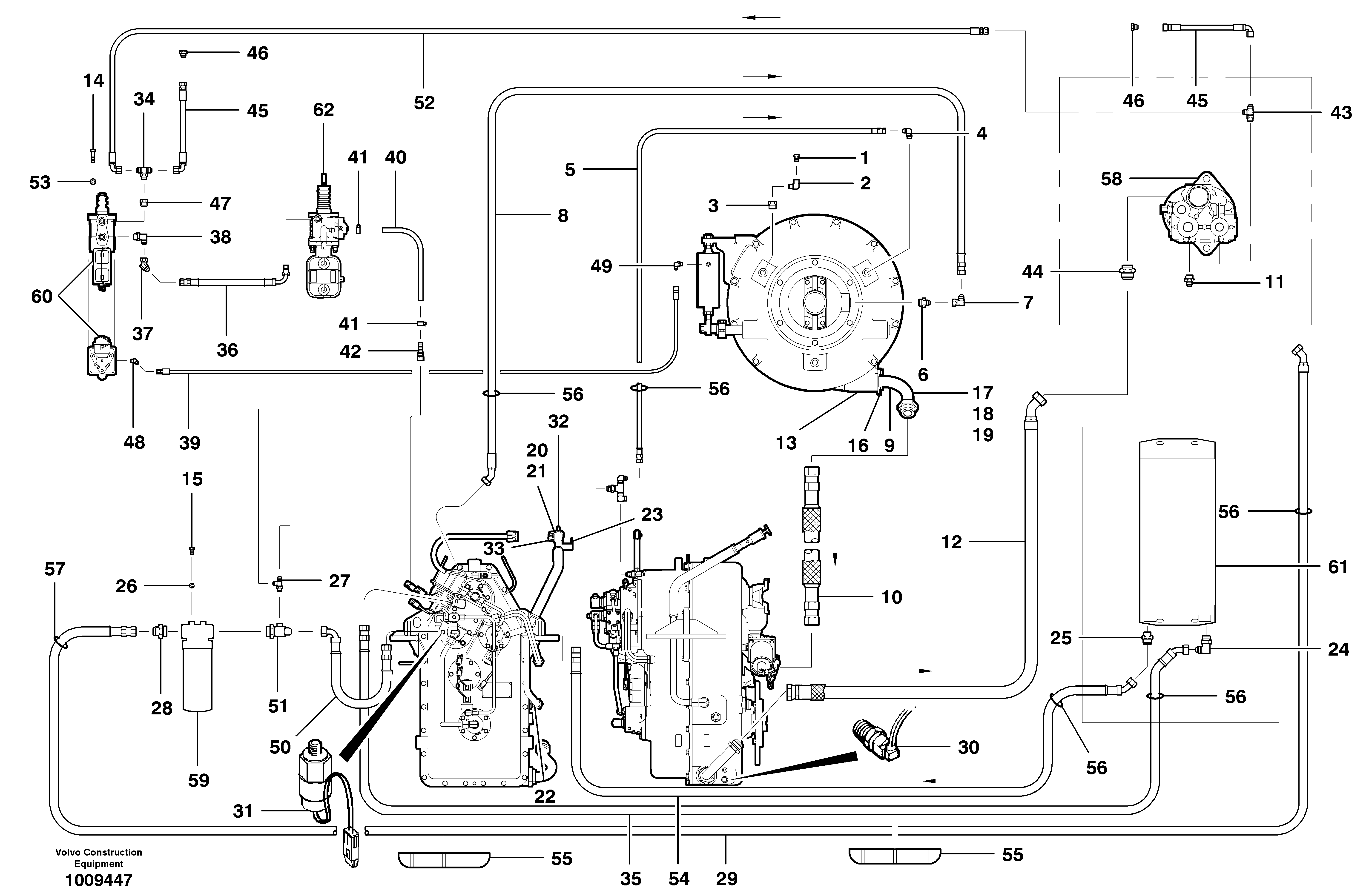 Схема запчастей Volvo G700B MODELS S/N 35000 - - 48088 Transmission hydraulic circuit 