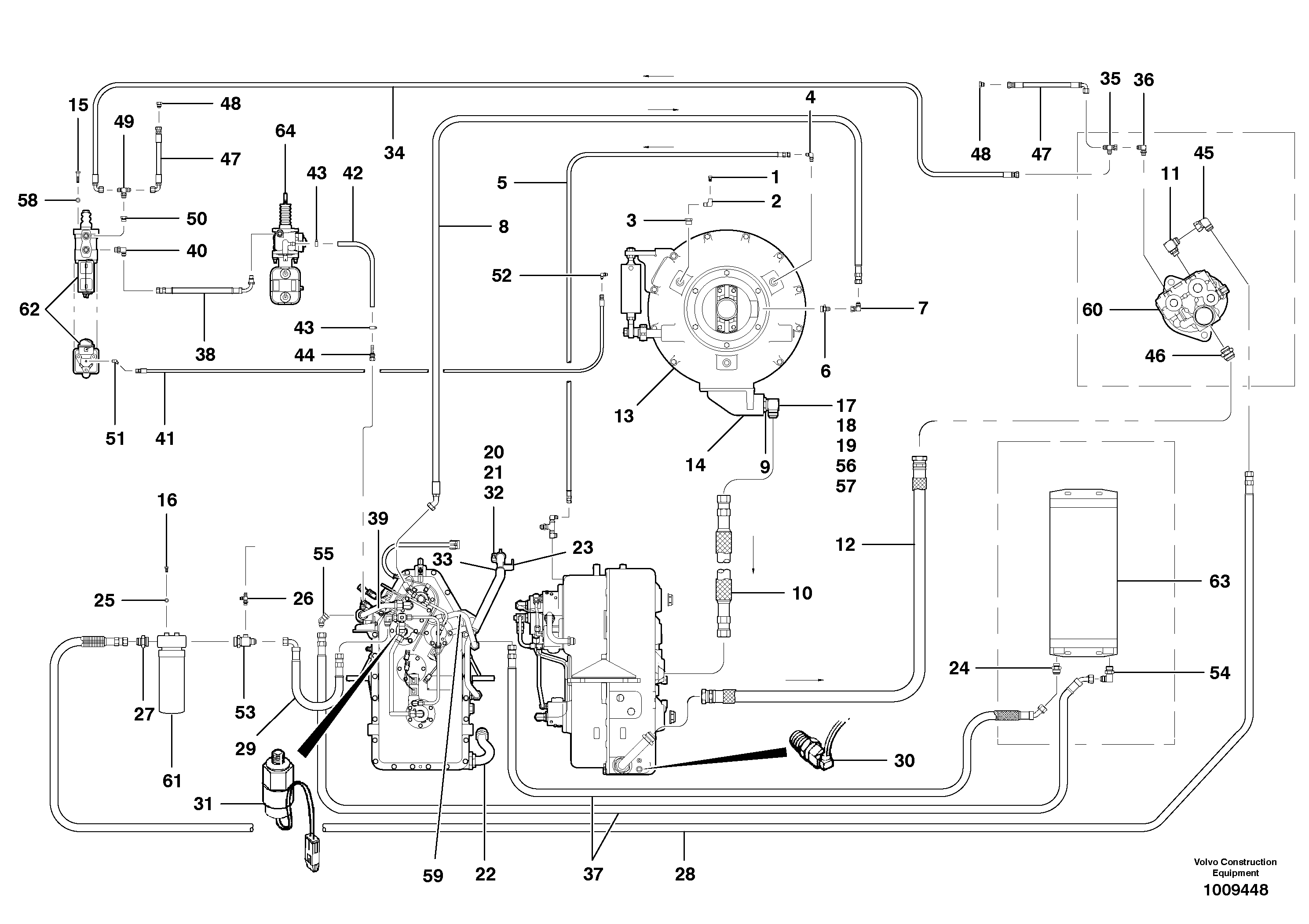 Схема запчастей Volvo G700B MODELS S/N 35000 - - 48097 Transmission hydraulic circuit 