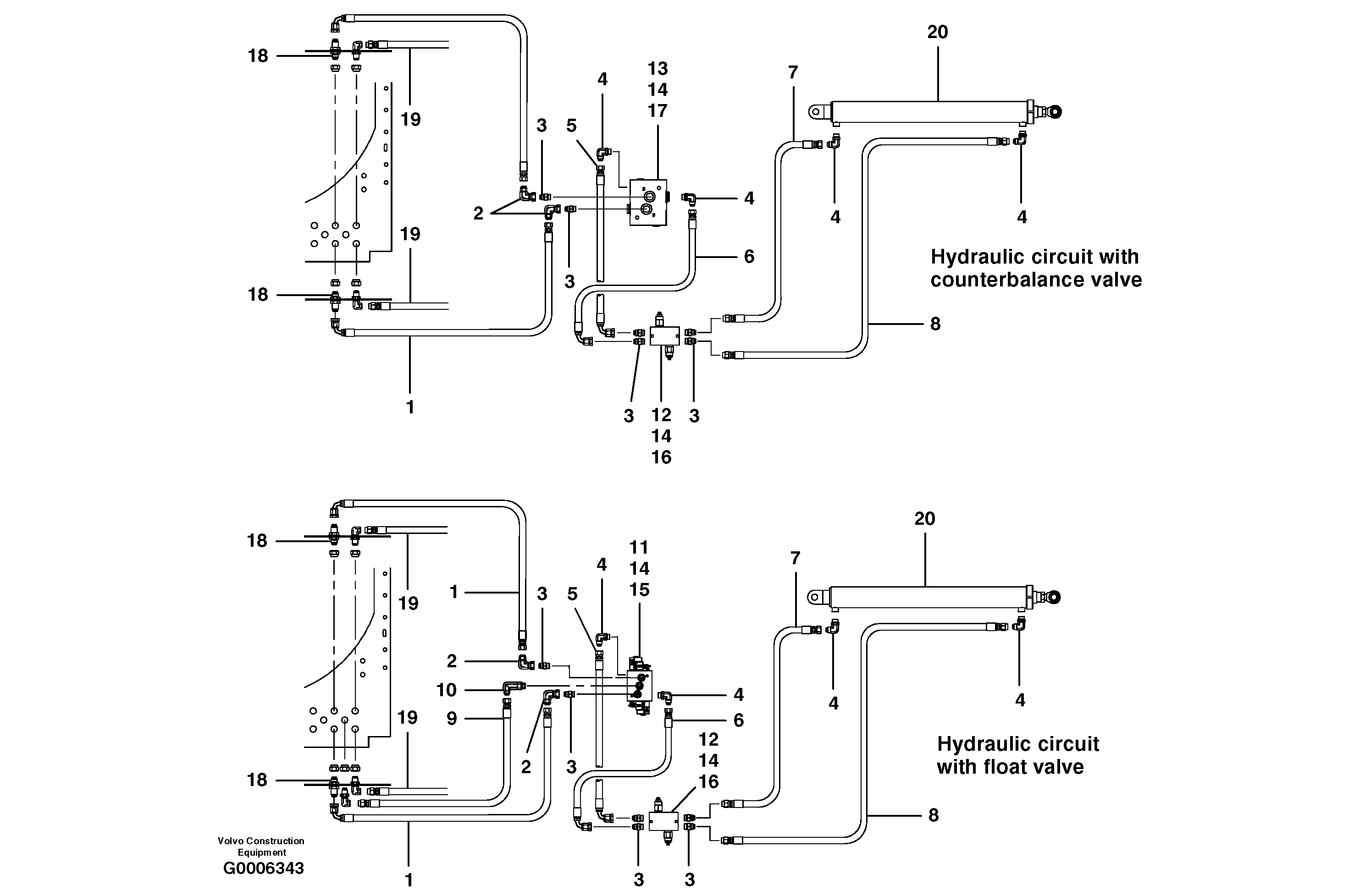 Схема запчастей Volvo G700B MODELS S/N 35000 - - 19616 Wing lift hydraulic circuit 