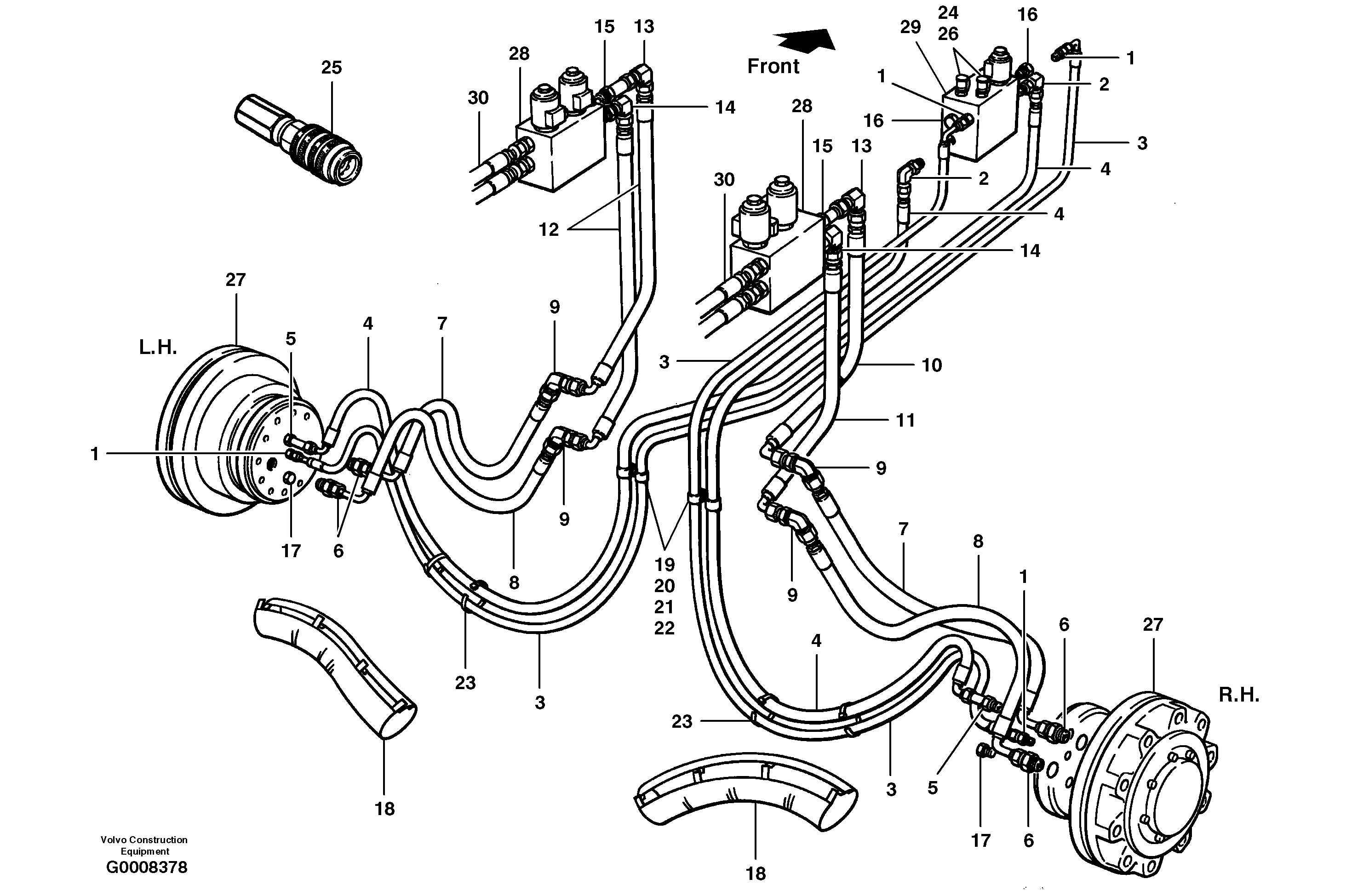 Схема запчастей Volvo G700B MODELS S/N 35000 - - 66347 Hydraulic circuit - wheel motors - AWD 