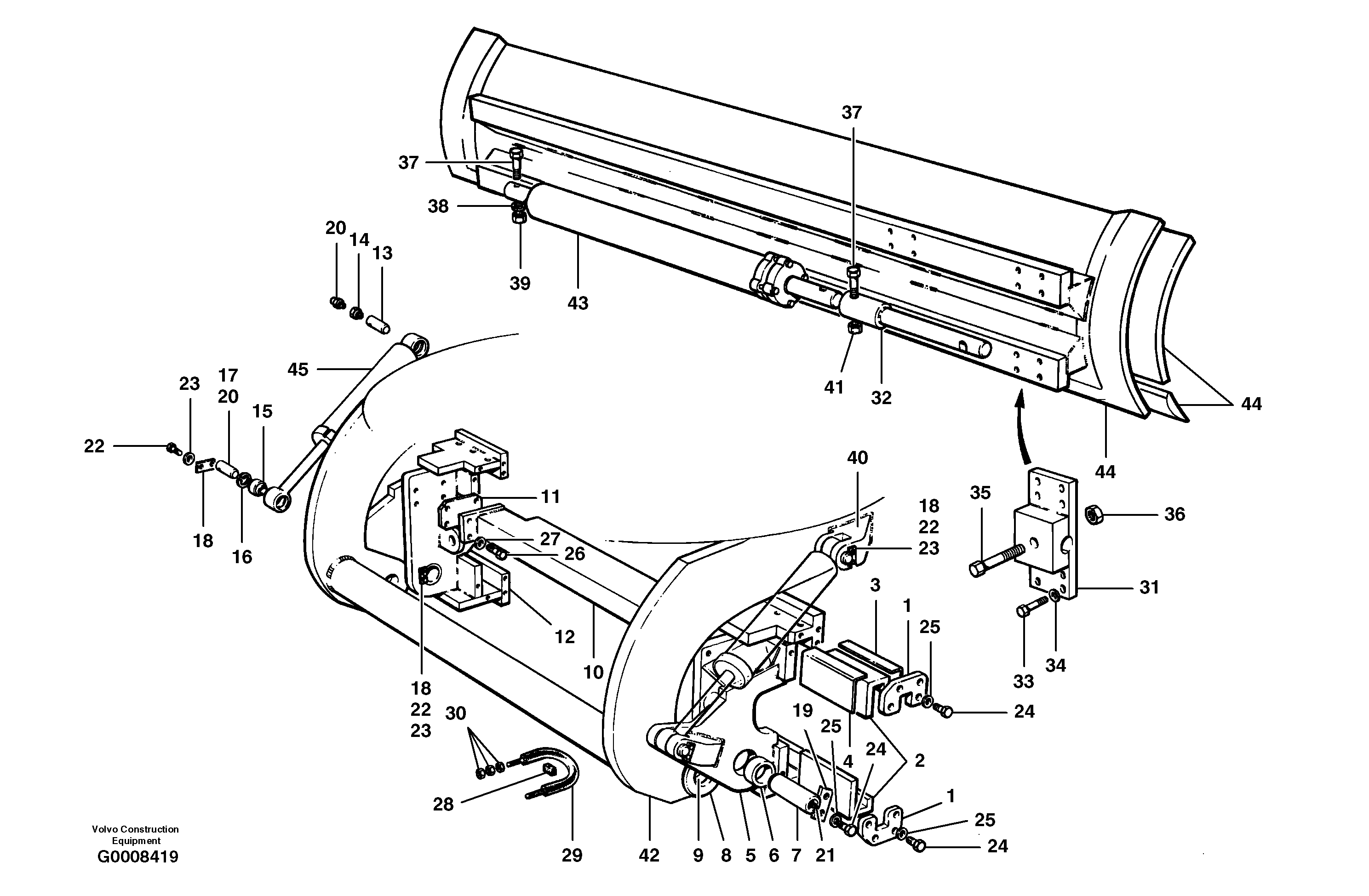 Схема запчастей Volvo G700B MODELS S/N 35000 - - 101558 Moldboard installation 