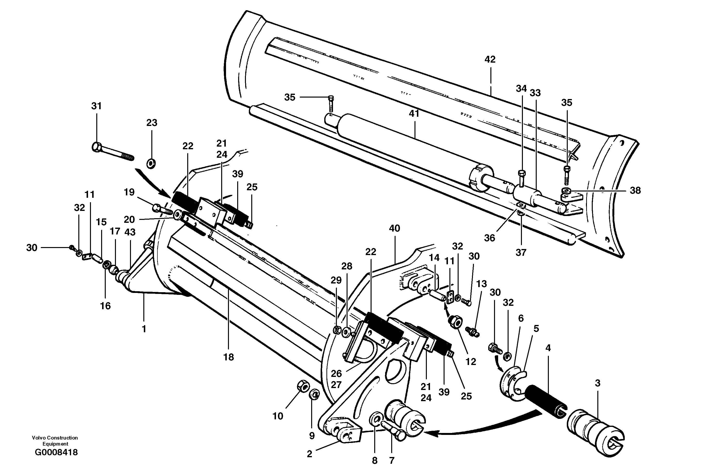 Схема запчастей Volvo G700B MODELS S/N 35000 - - 106045 Moldboard installation 