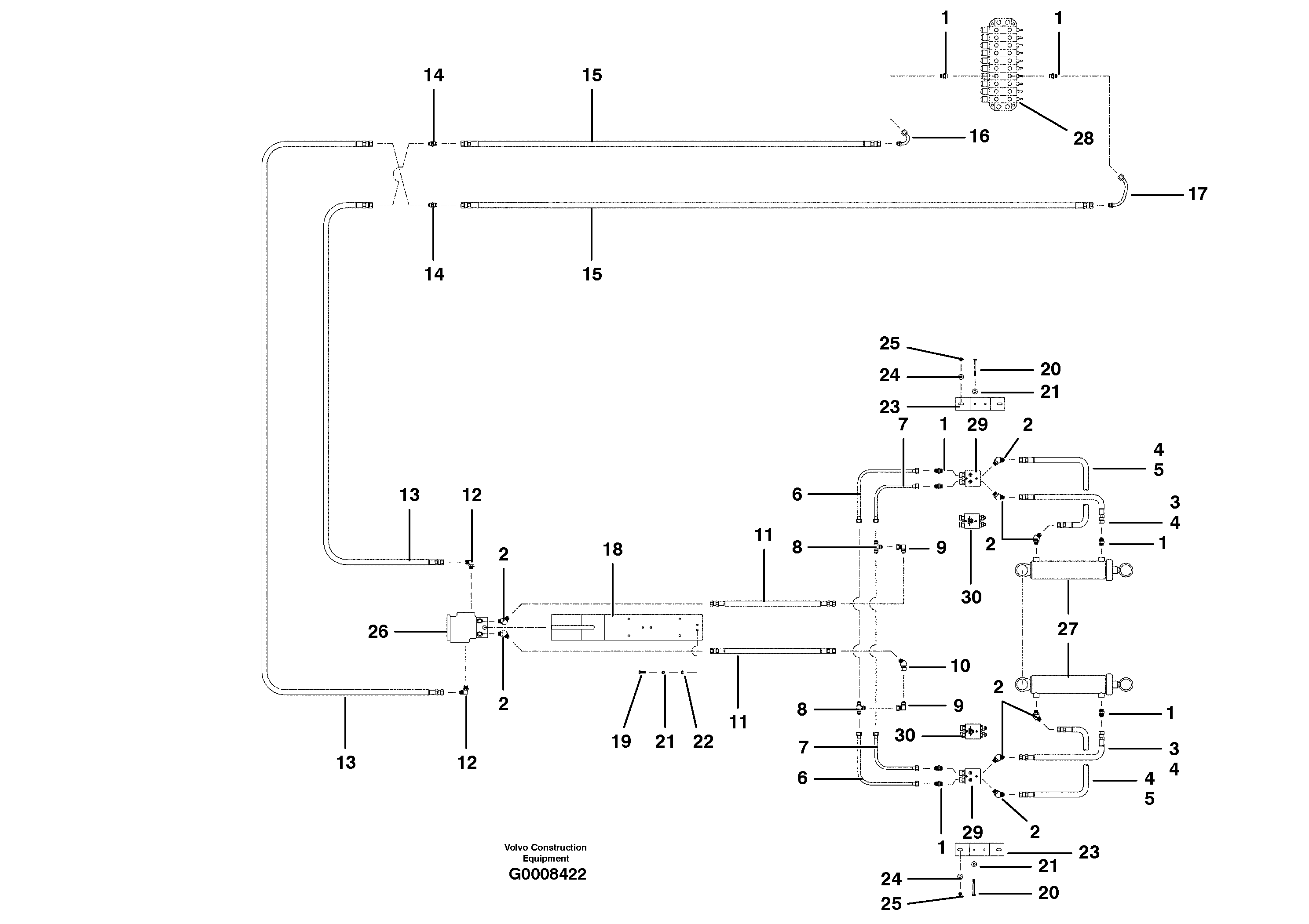 Схема запчастей Volvo G700B MODELS S/N 35000 - - 13597 Blade tilt circuit 