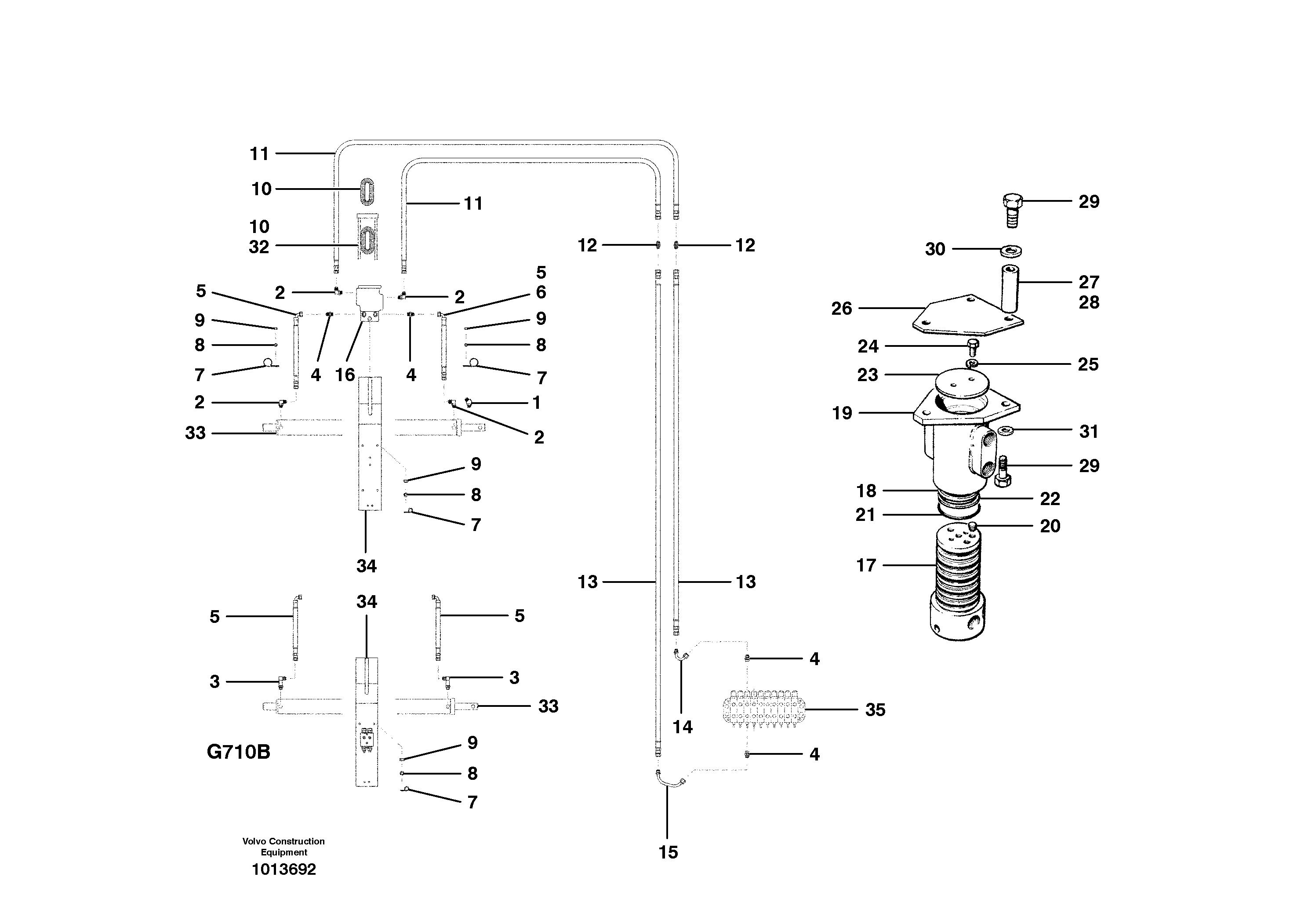 Схема запчастей Volvo G700B MODELS S/N 35000 - - 29869 Slide shift circuit and swivel joint 