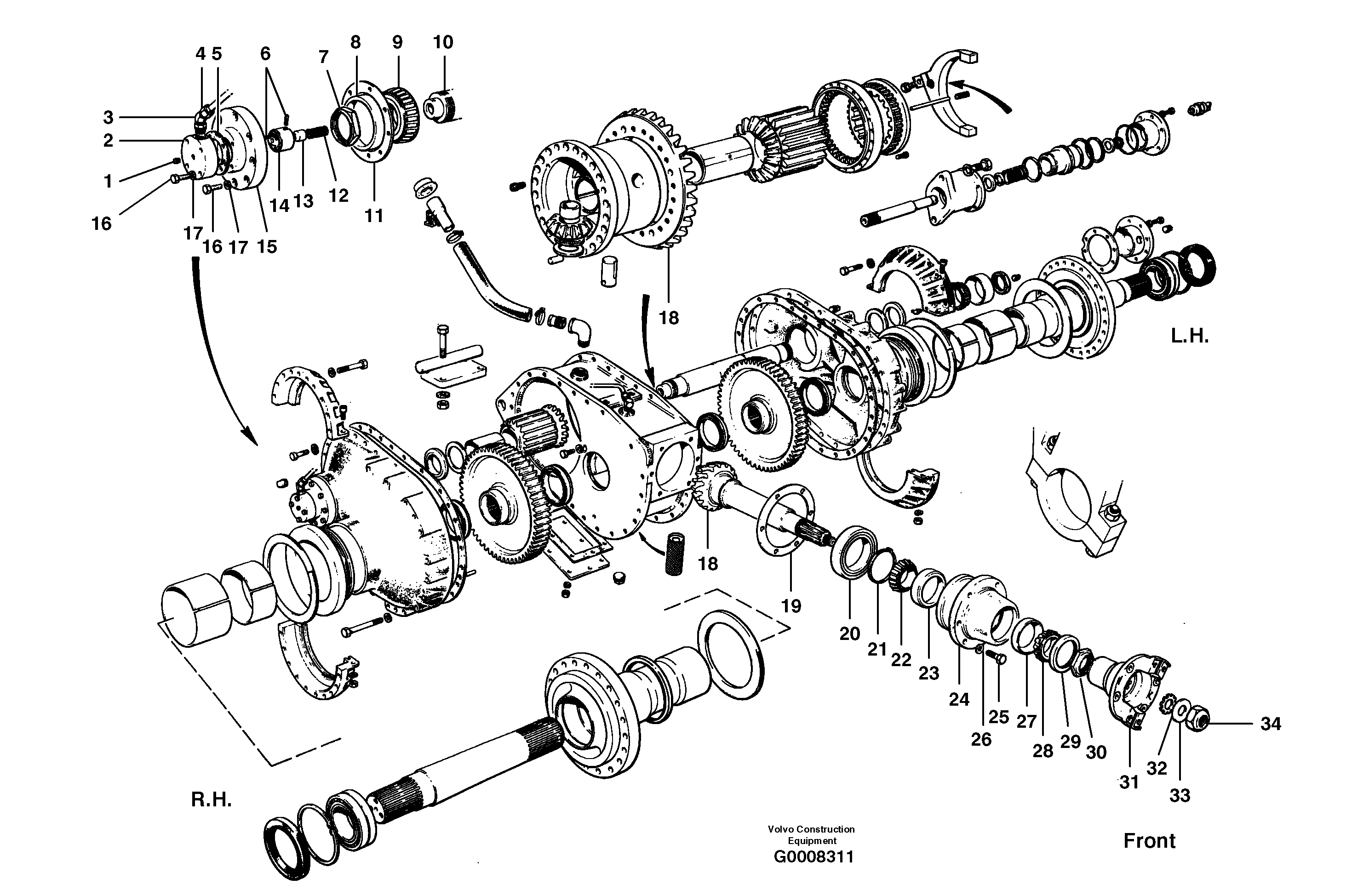 Схема запчастей Volvo G700B MODELS S/N 35000 - - 9573 Final drive, differential, oil pump and input pinion 