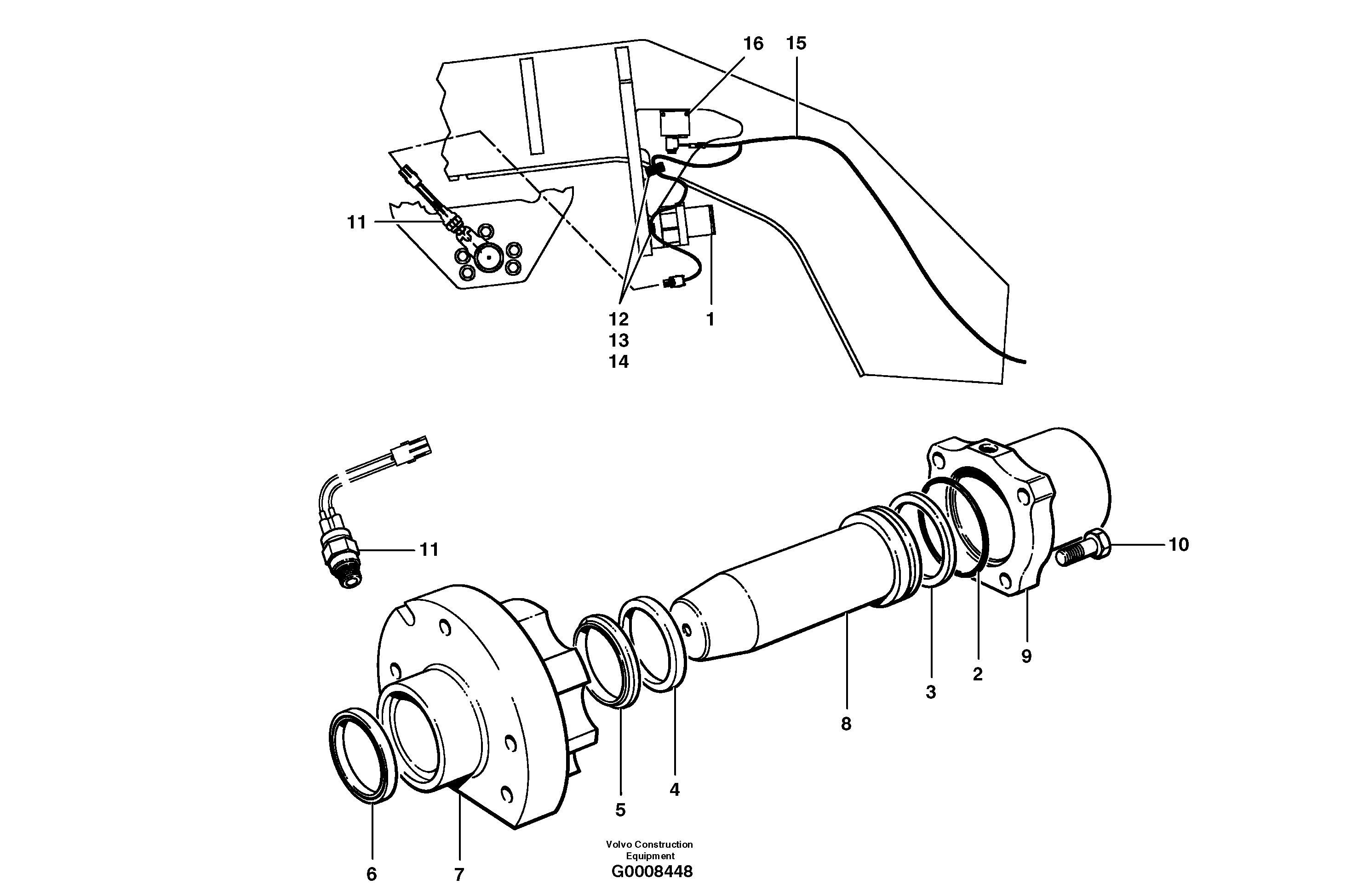 Схема запчастей Volvo G700B MODELS S/N 35000 - - 17173 Lock cylinder and wiring harness - MBCS/HMBCS 