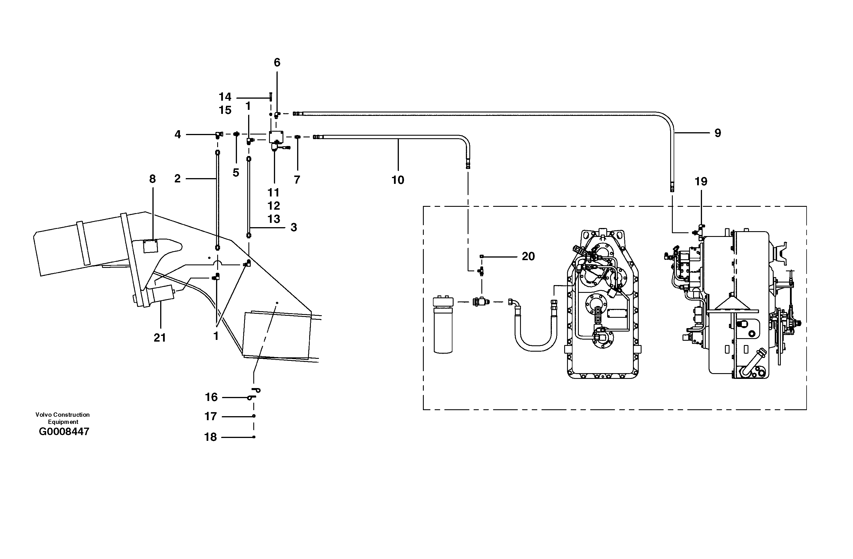 Схема запчастей Volvo G700B MODELS S/N 35000 - - 37885 Lock cylinder circuit - MBCS/HMBCS 