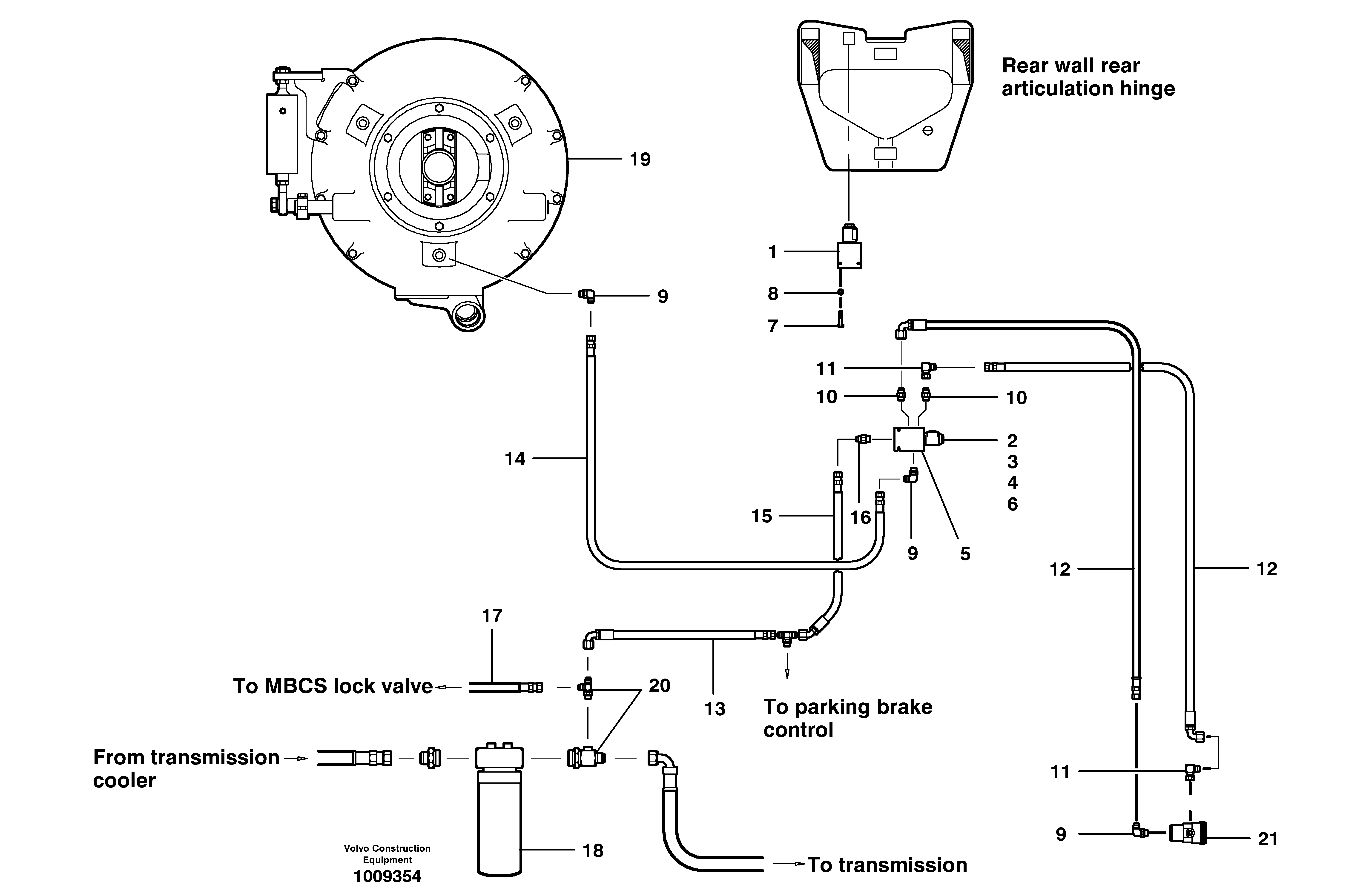 Схема запчастей Volvo G700B MODELS S/N 35000 - - 37863 Differential hydraulic circuit 