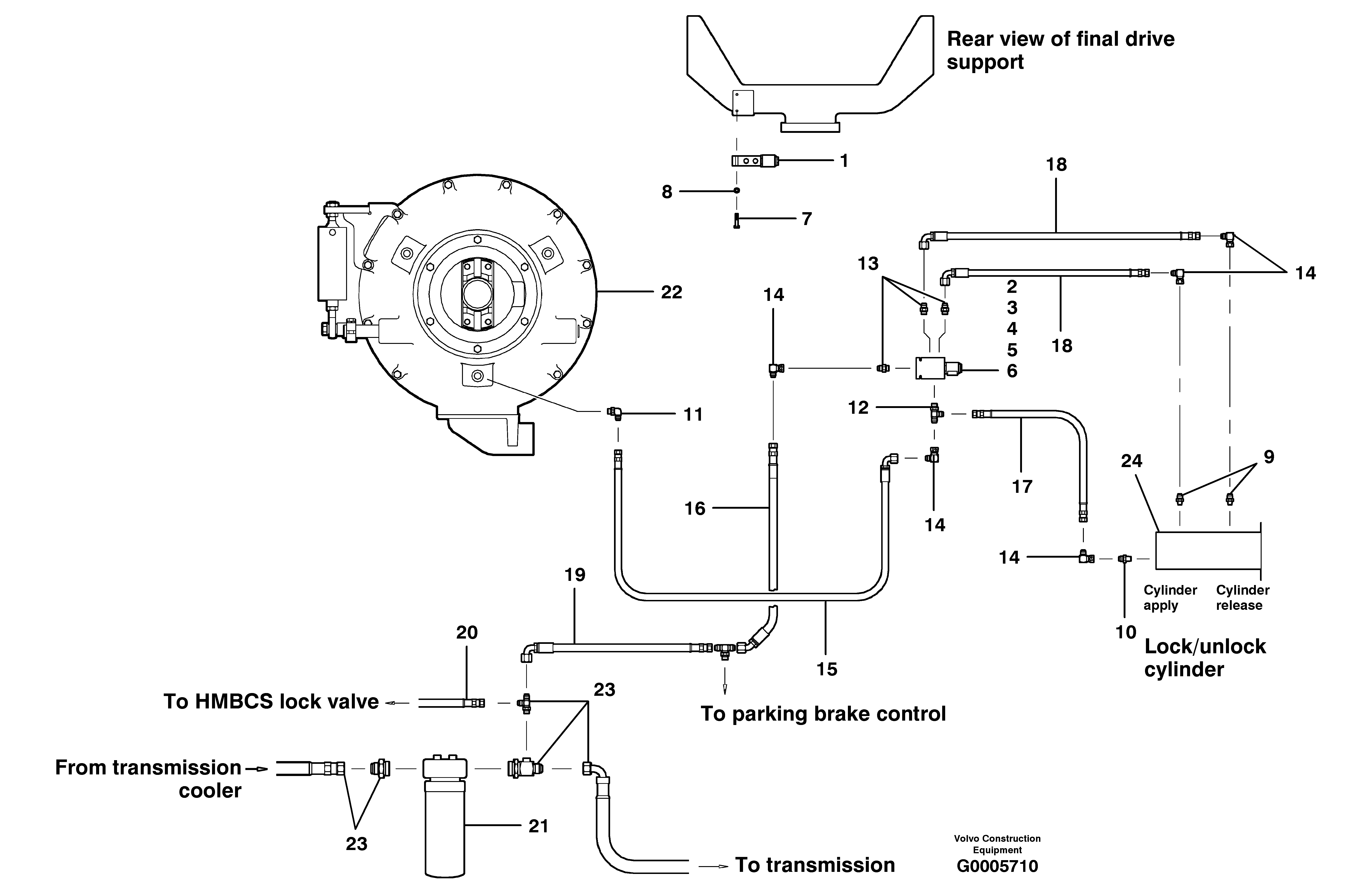 Схема запчастей Volvo G700B MODELS S/N 35000 - - 37868 Differential hydraulic circuit 