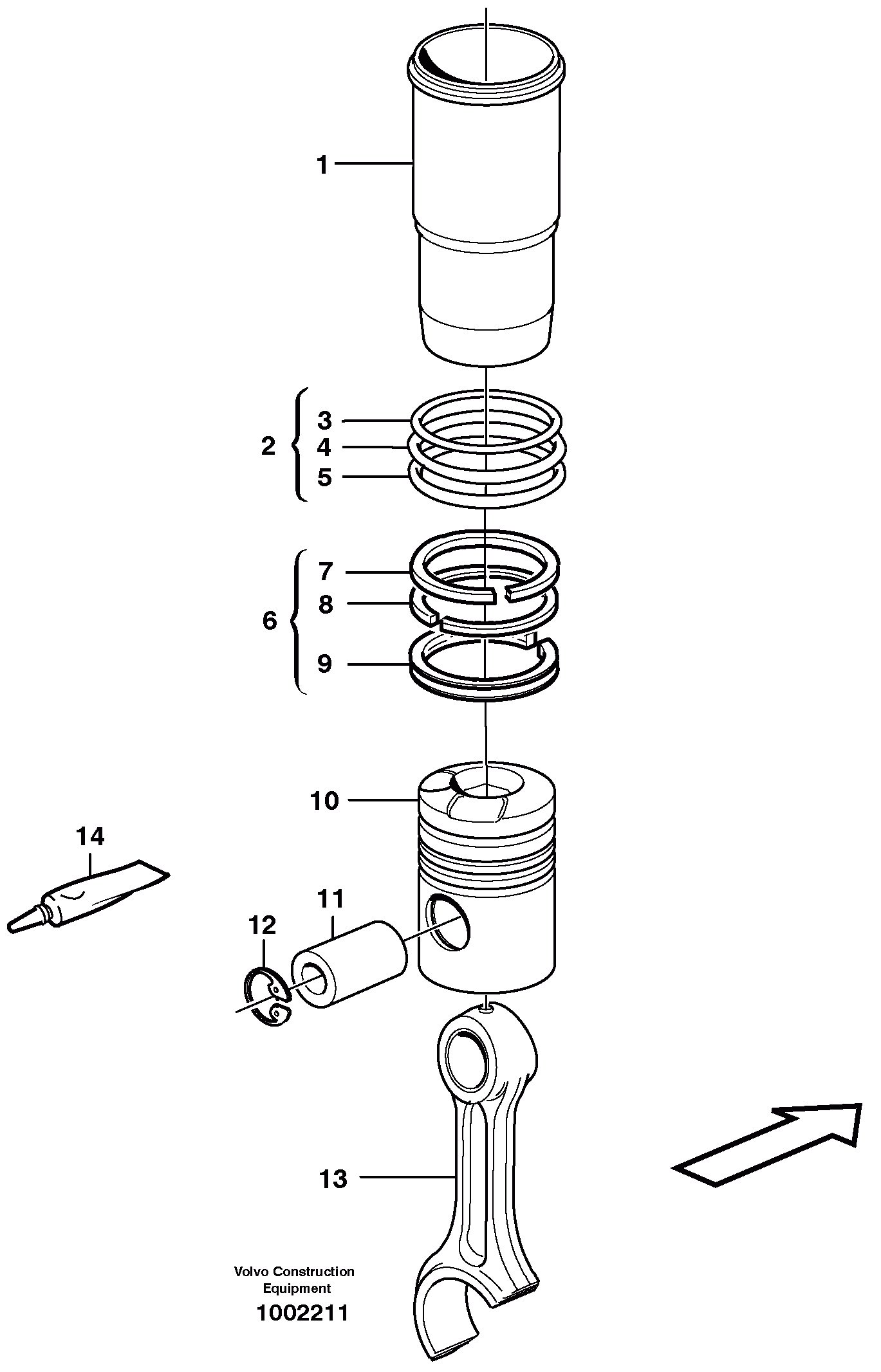 Схема запчастей Volvo G700B MODELS S/N 35000 - - 14812 Cylinder liner and piston 