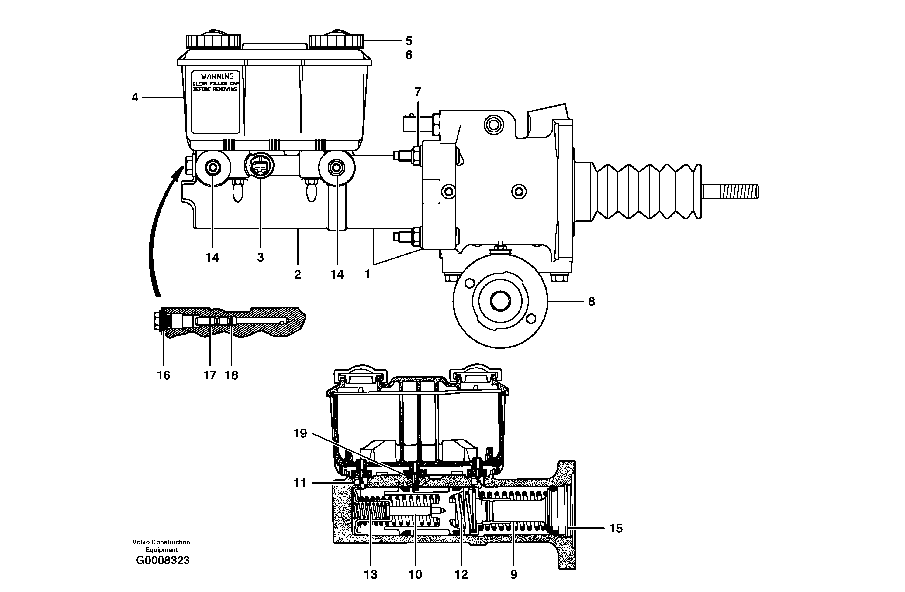 Схема запчастей Volvo G700B MODELS S/N 35000 - - 54878 главный тормозной цилиндр 