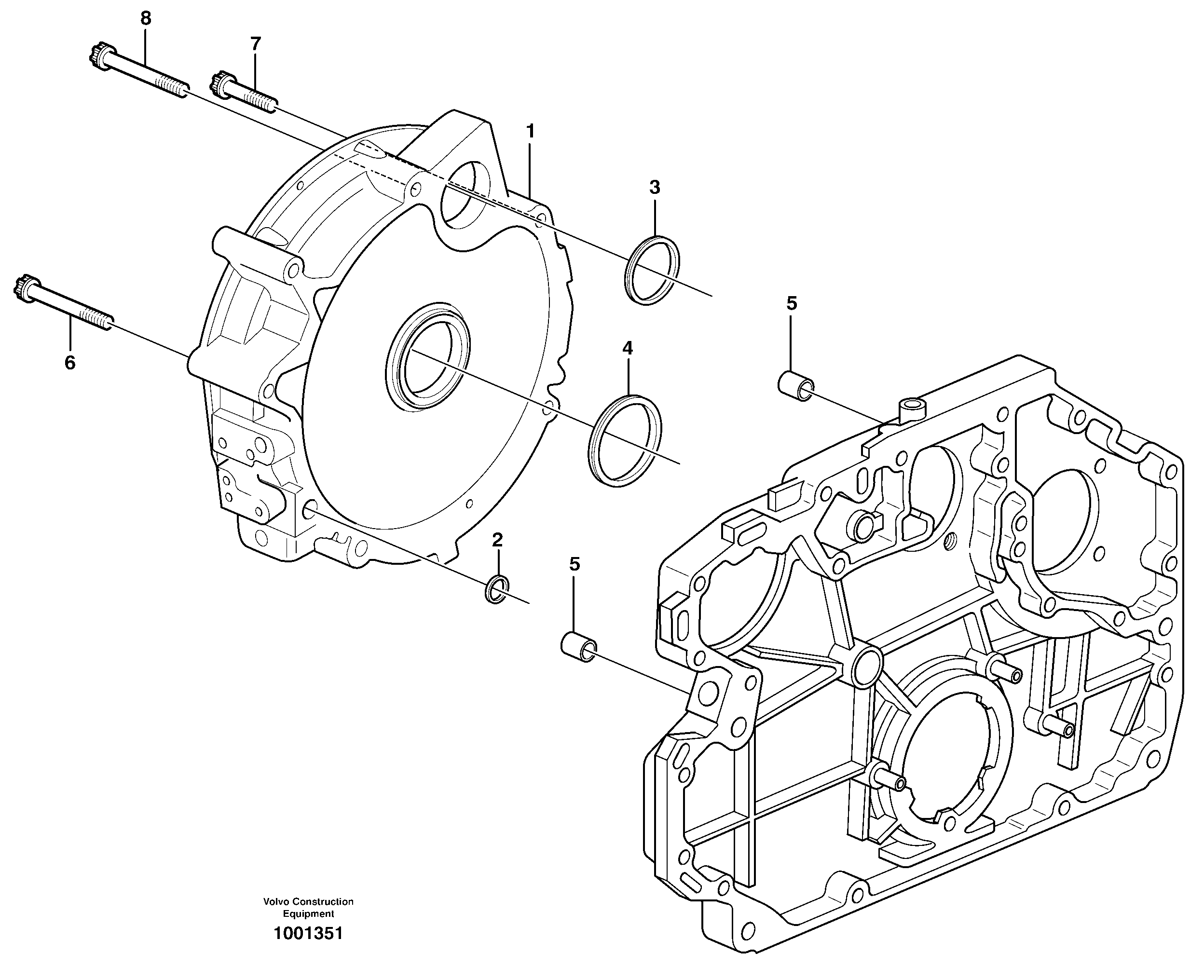 Схема запчастей Volvo G700B MODELS S/N 35000 - - 46828 Картер маховика 