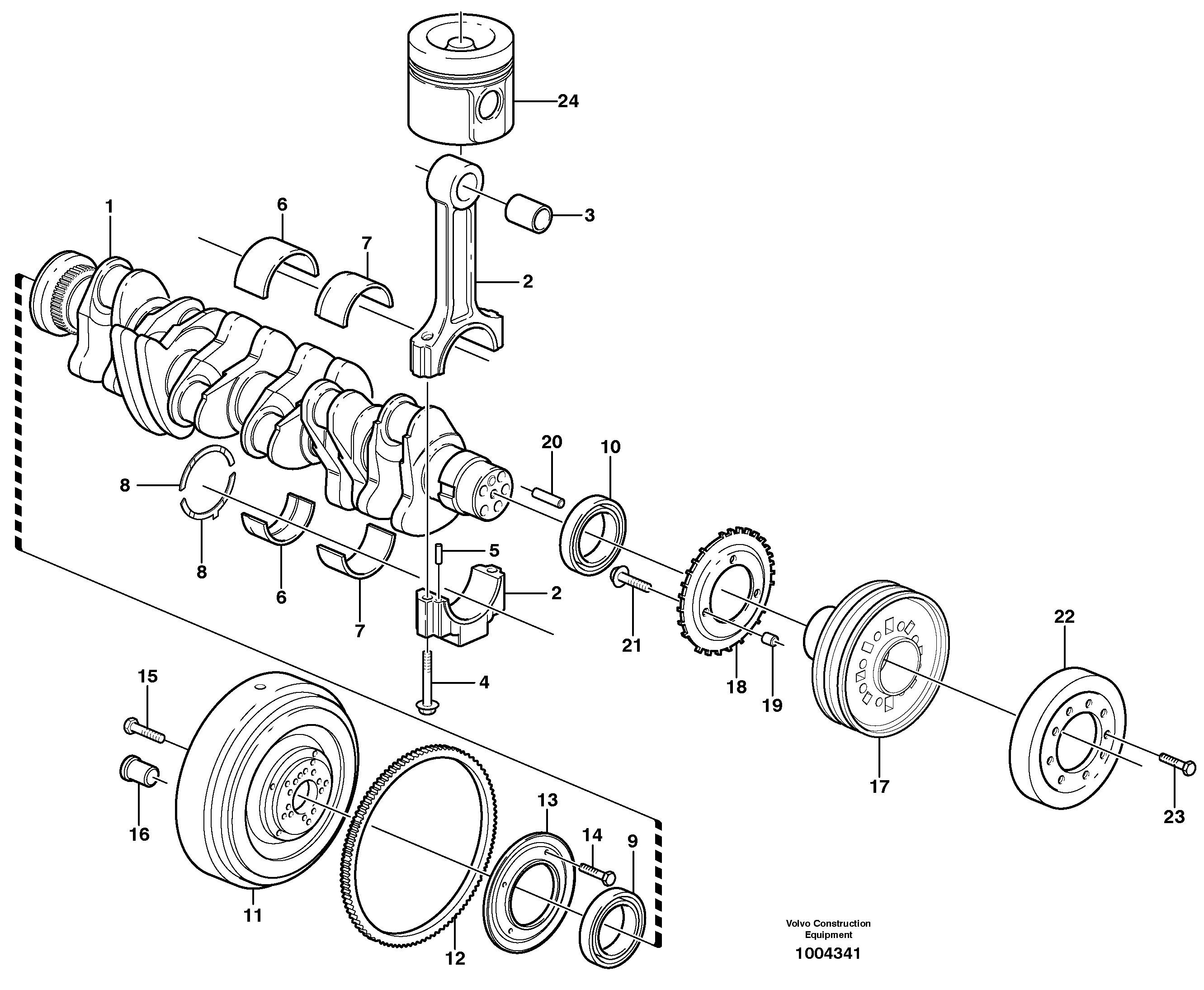 Схема запчастей Volvo G700B MODELS S/N 35000 - - 58377 Crankshaft and related parts 