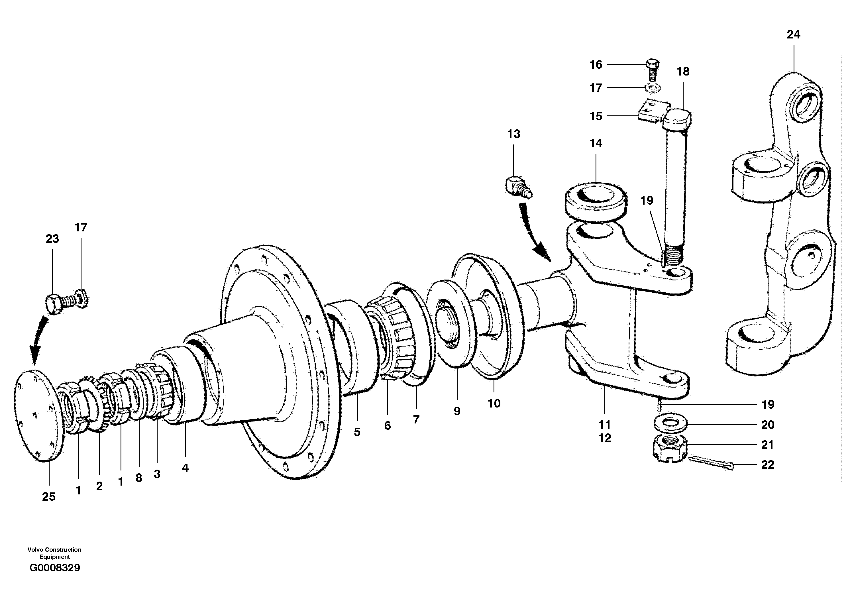 Схема запчастей Volvo G700B MODELS S/N 35000 - - 18381 Front axle spindles 