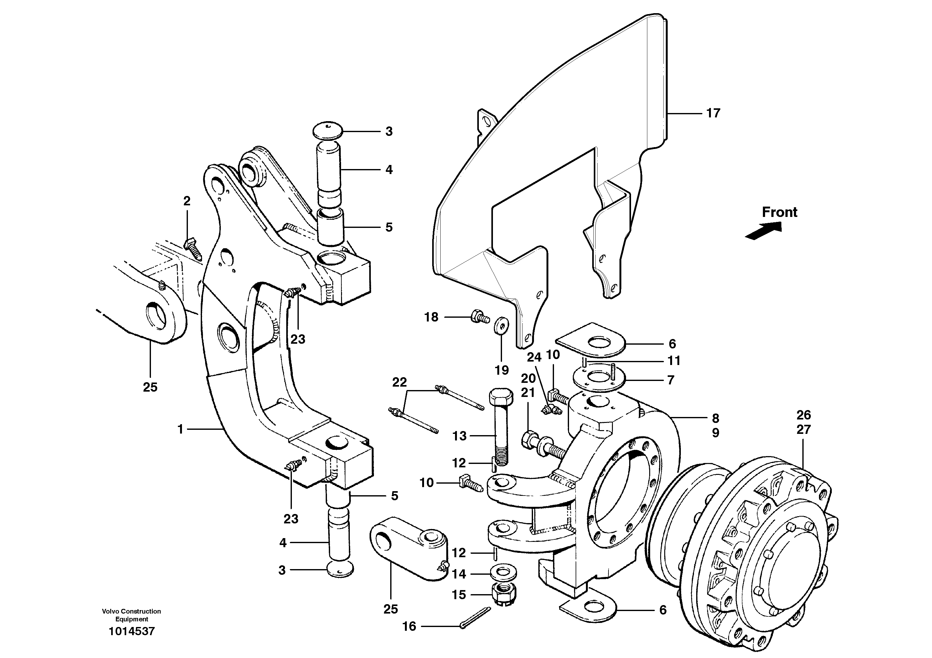 Схема запчастей Volvo G700B MODELS S/N 35000 - - 39787 Front axle hub and knuckle - AWD 