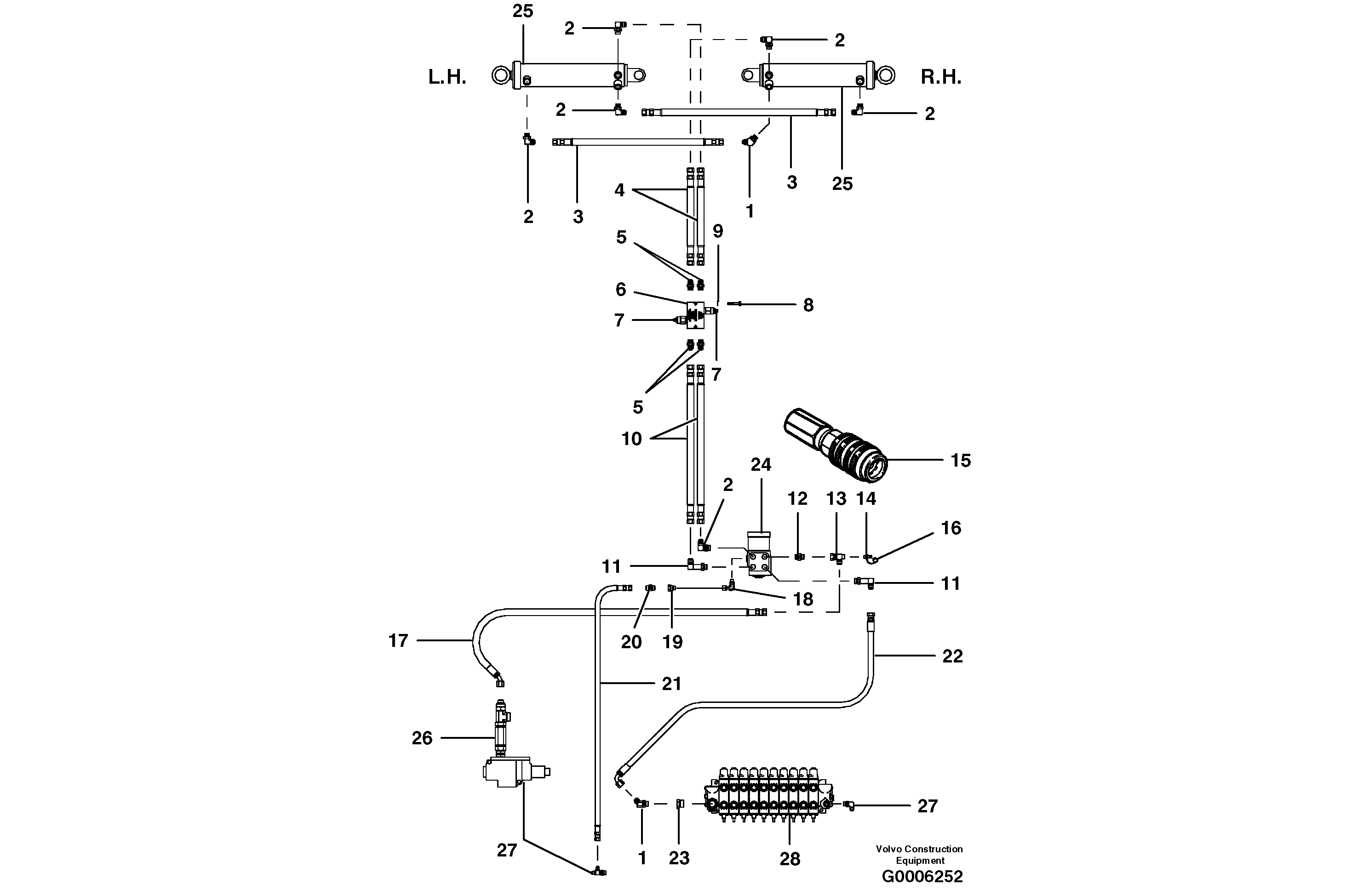 Схема запчастей Volvo G700B MODELS S/N 35000 - - 37930 Supplemental steering circuit - main - AWD 