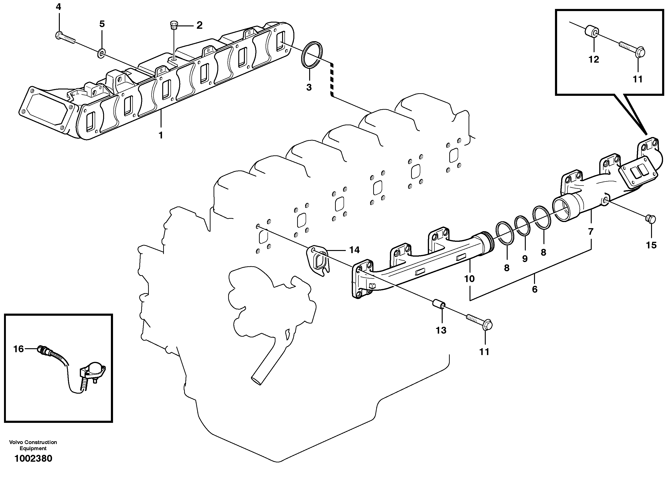 Схема запчастей Volvo G700B MODELS S/N 35000 - - 13692 Inlet manifold and exhaust manifold 