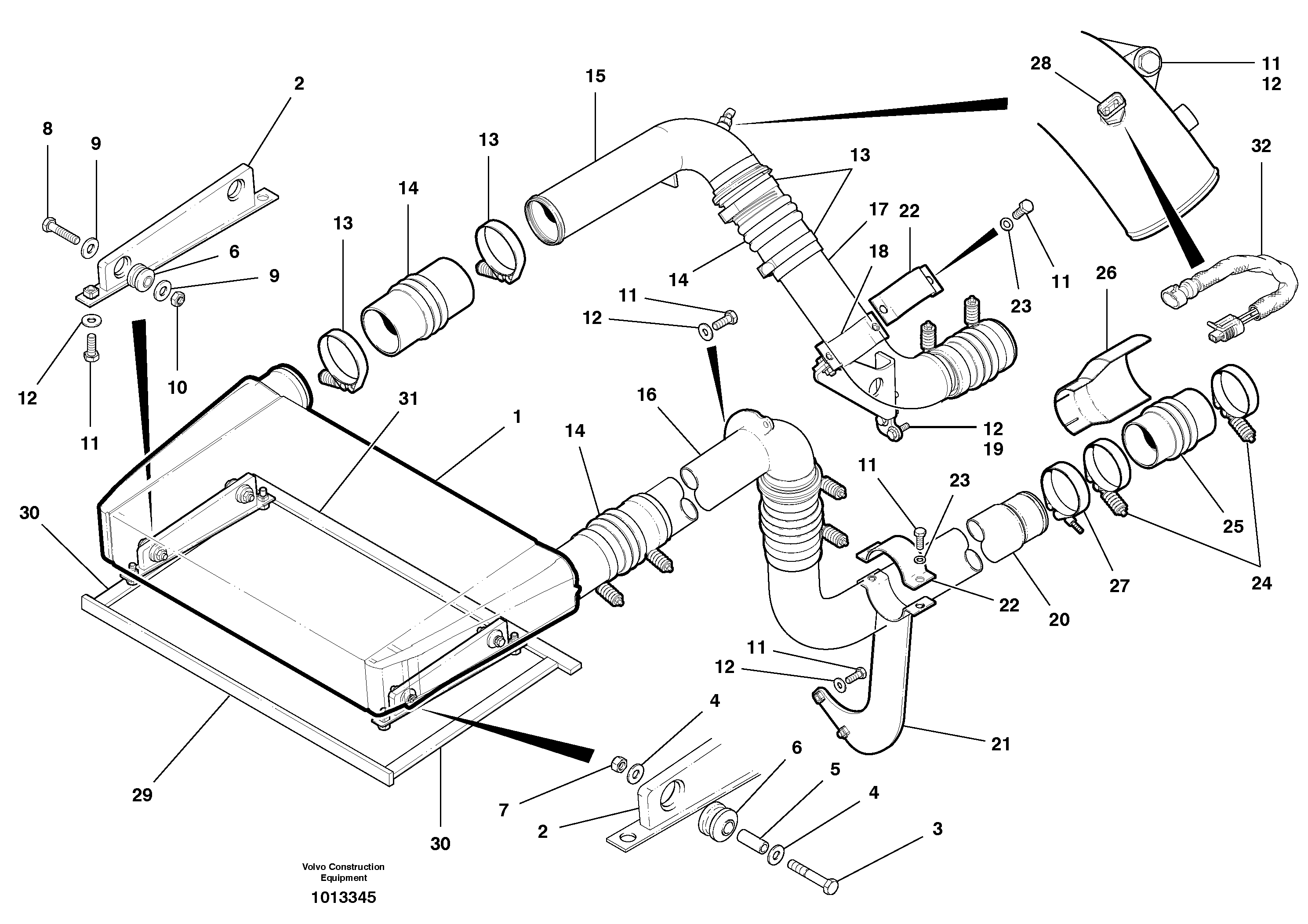 Схема запчастей Volvo G700B MODELS S/N 35000 - - 59547 Intercooler with connectors 