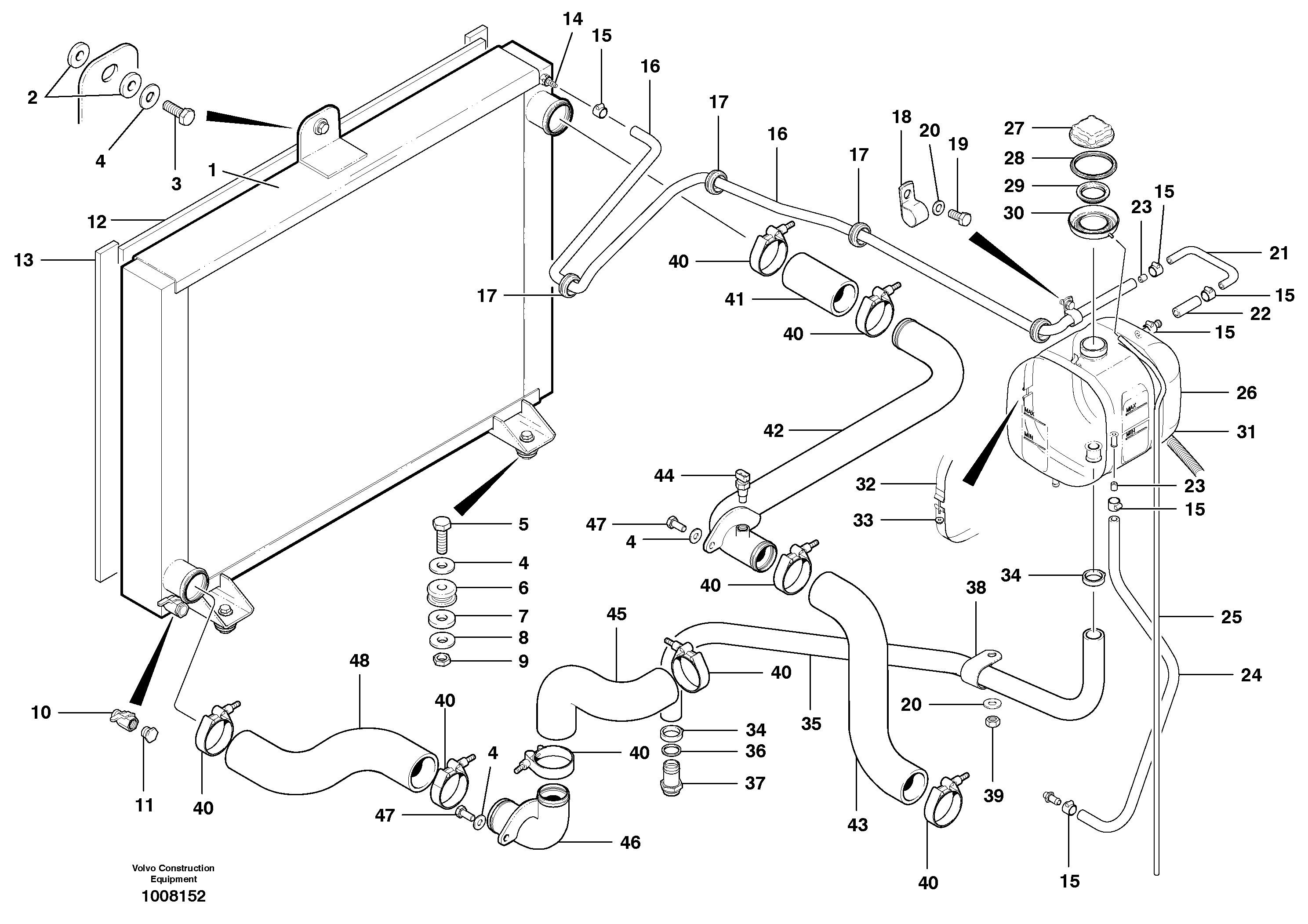 Схема запчастей Volvo G700B MODELS S/N 35000 - - 38309 Radiator installation 