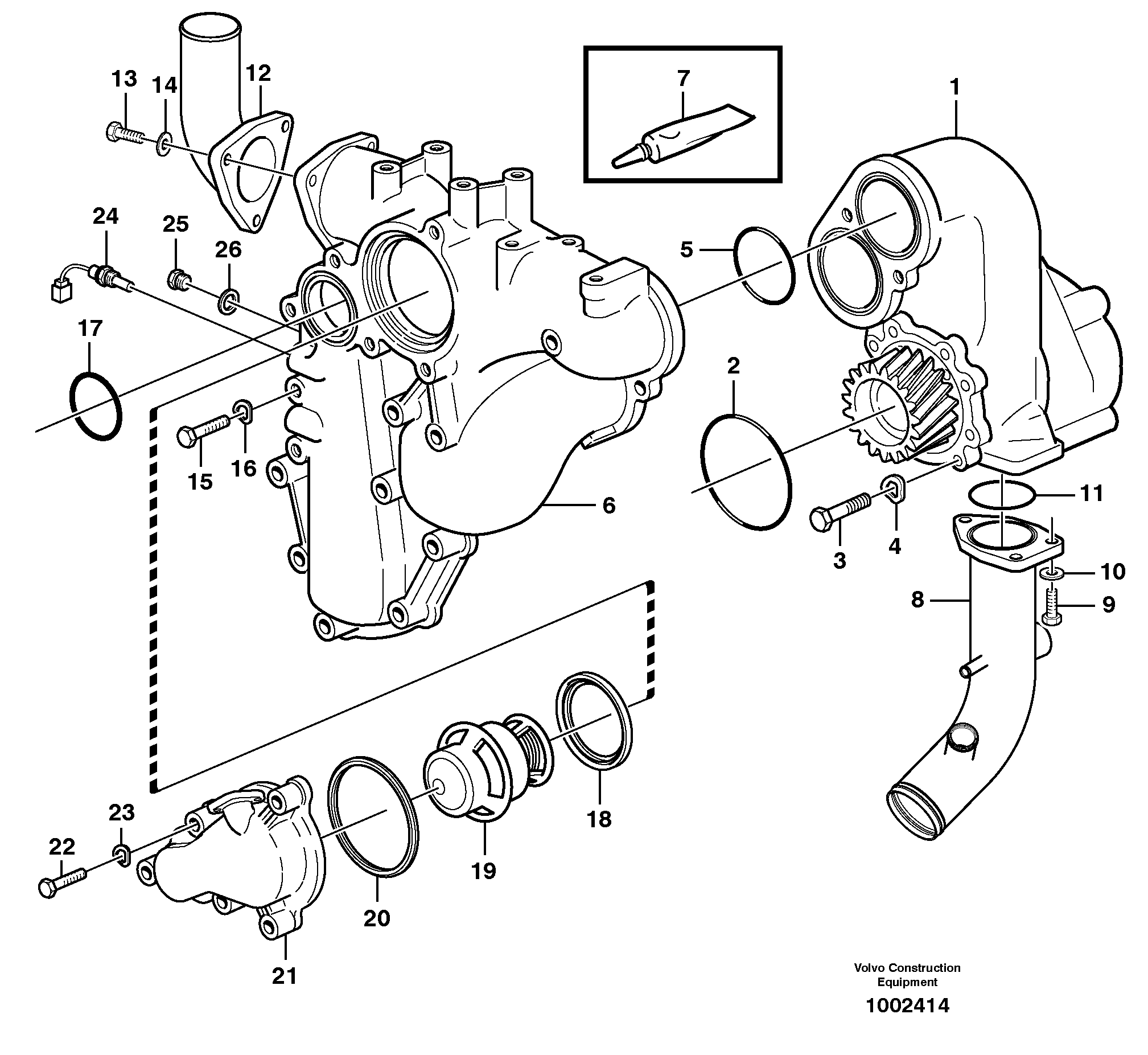 Схема запчастей Volvo G700B MODELS S/N 35000 - - 13699 Water pump and thermostat housing 