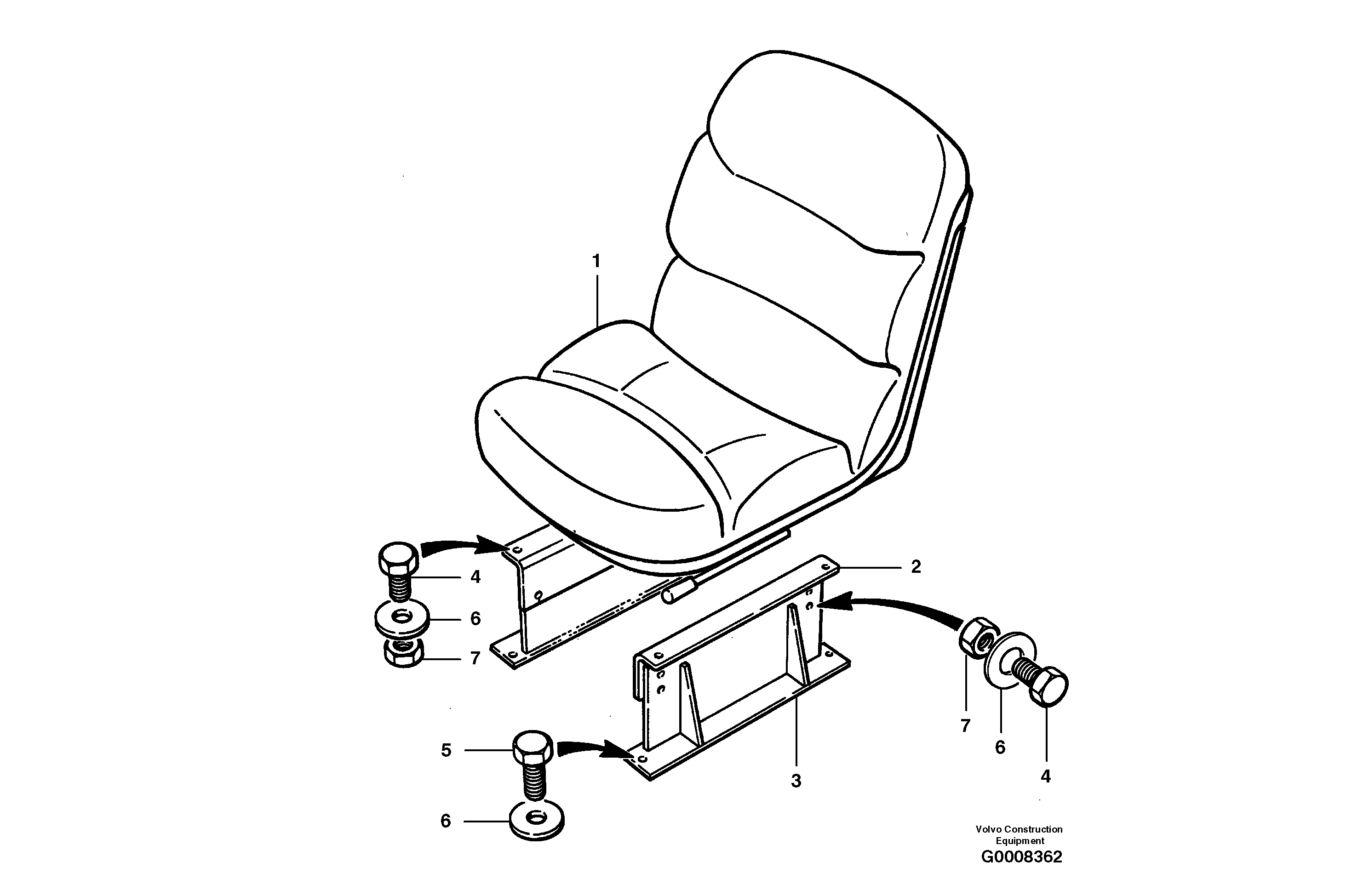 Схема запчастей Volvo G700B MODELS S/N 35000 - - 11089 Bucket seat 