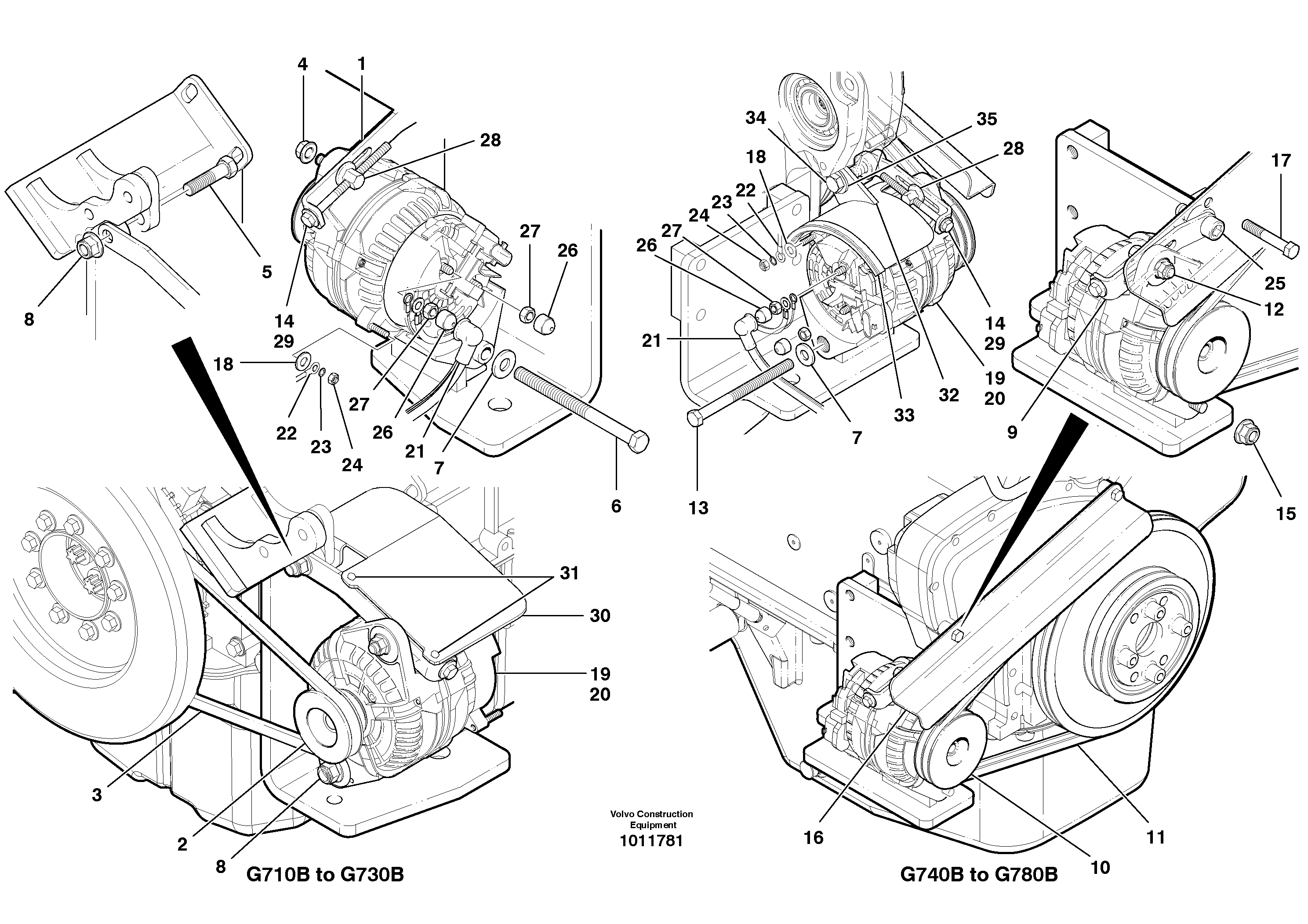 Схема запчастей Volvo G700B MODELS S/N 35000 - - 56958 Alternator 