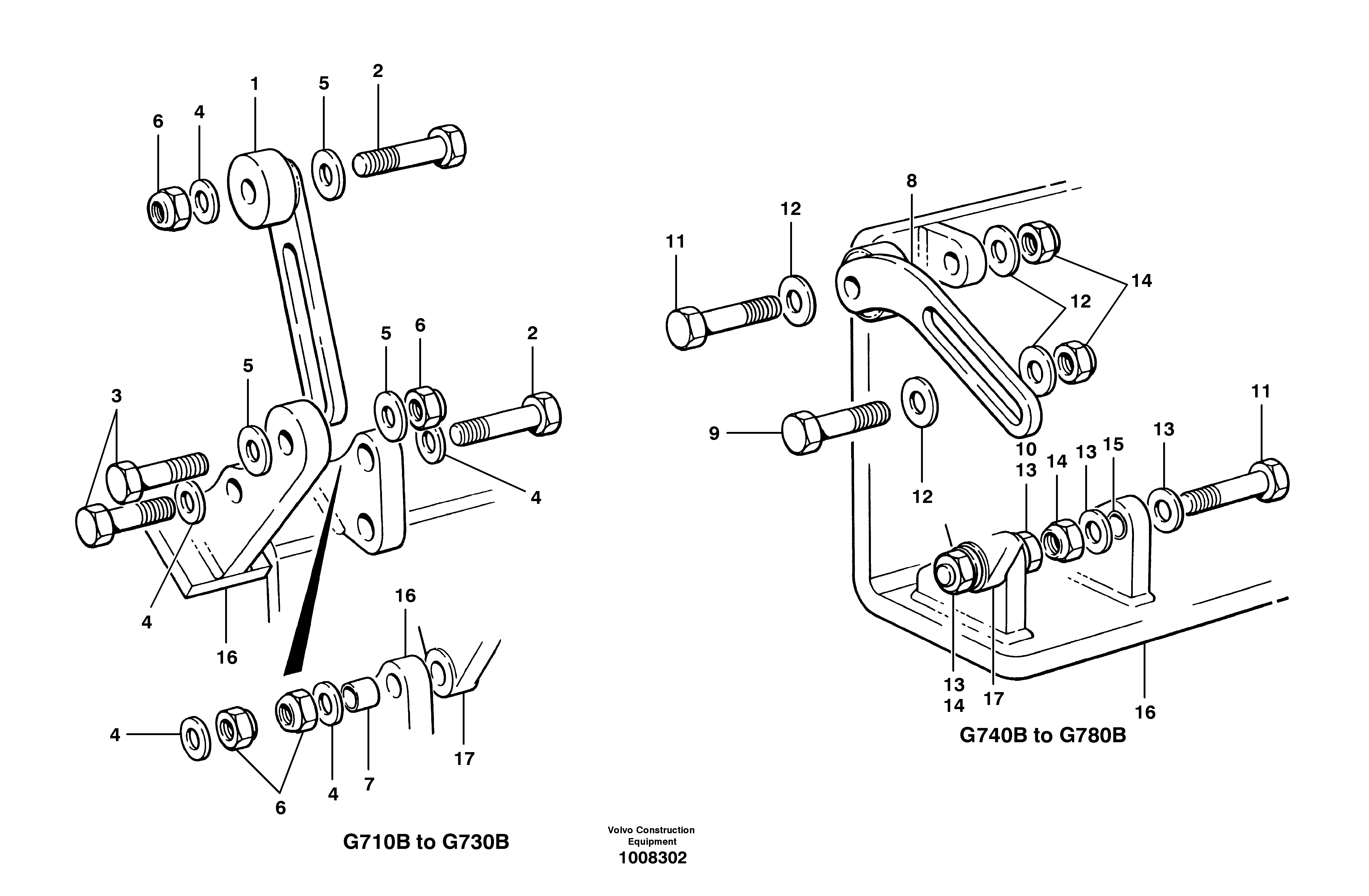 Схема запчастей Volvo G700B MODELS S/N 35000 - - 36524 Air conditioning compressor mounting brackets 