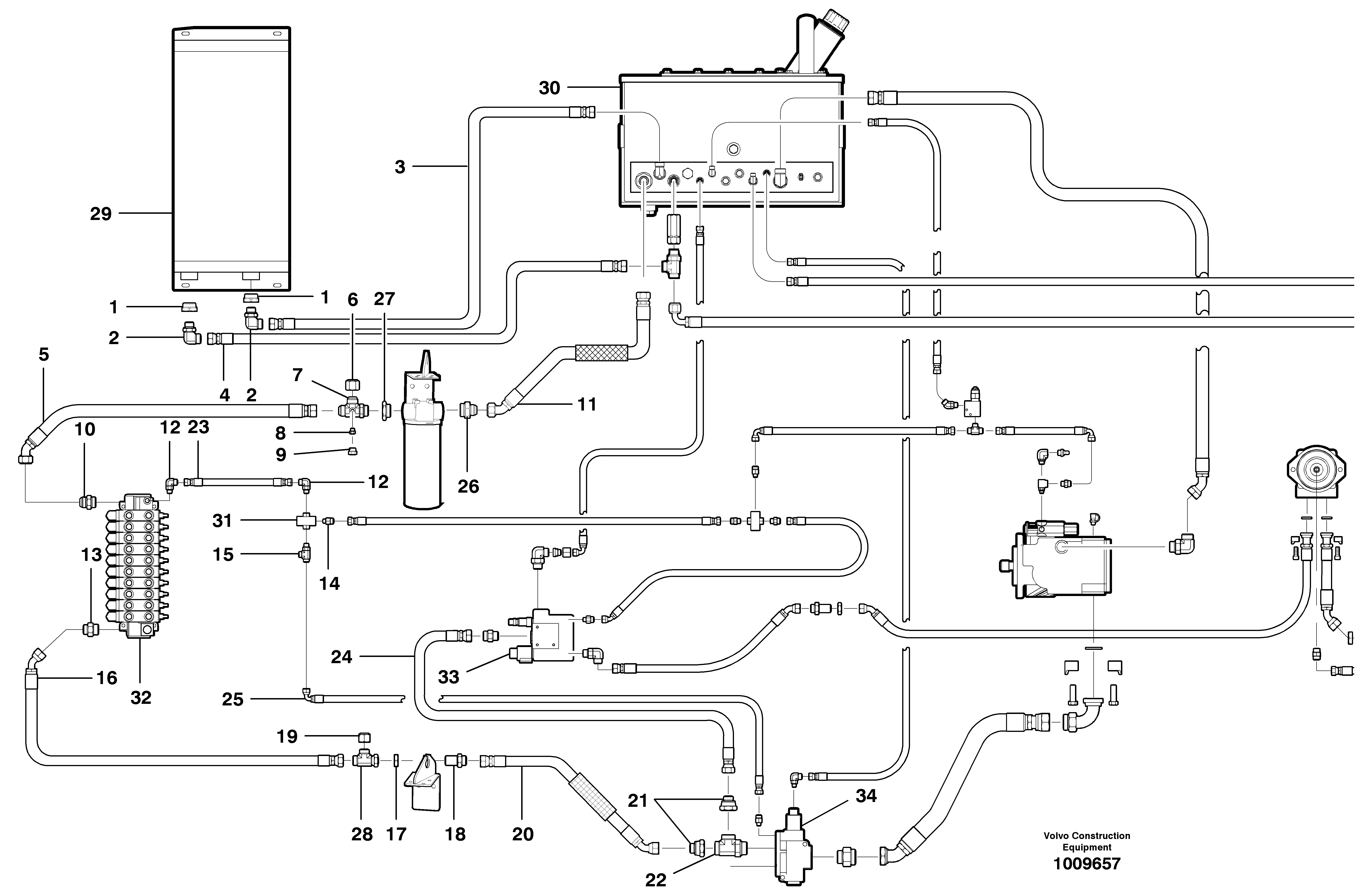 Схема запчастей Volvo G700B MODELS S/N 35000 - - 101980 Main Hydraulic circuit - front 